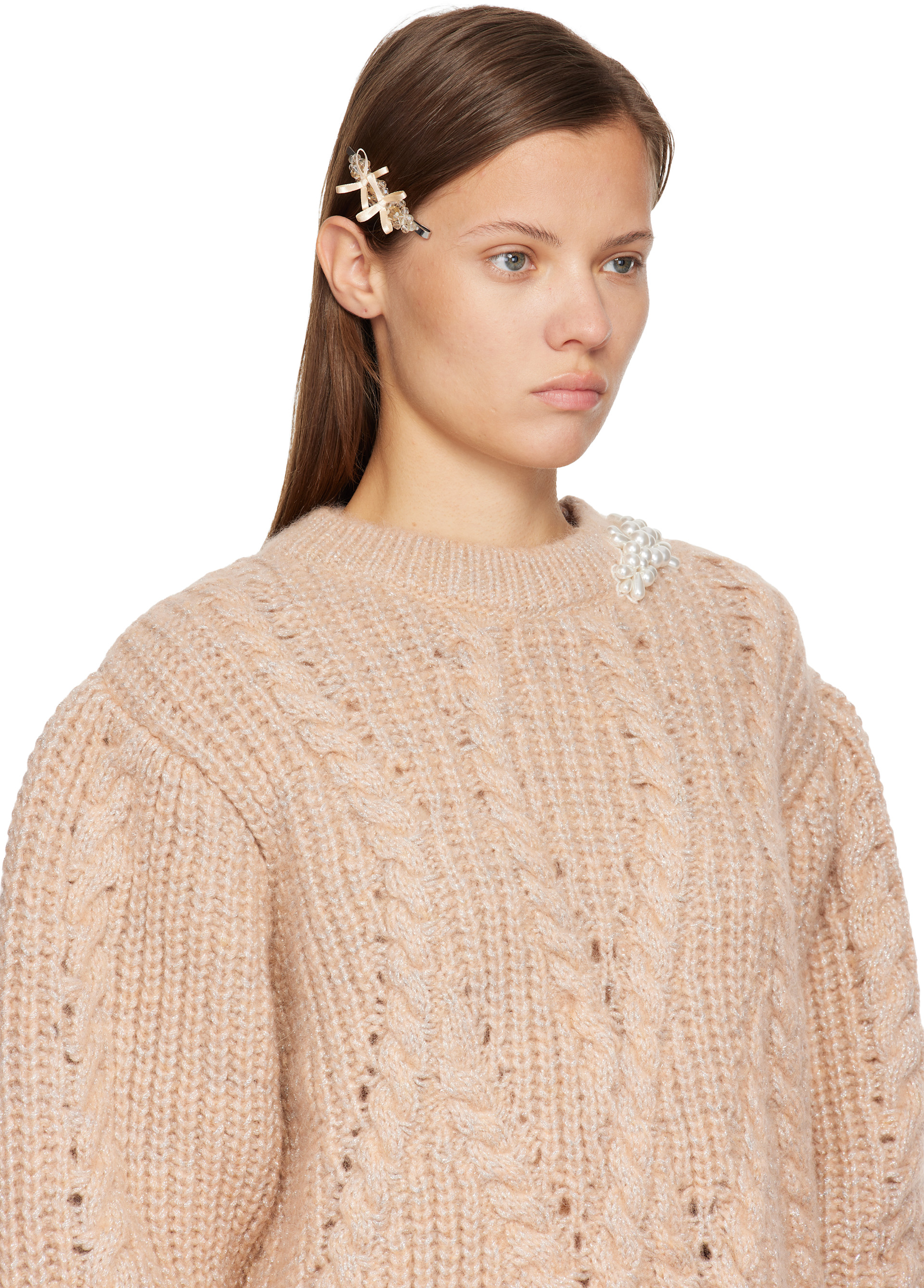 Simone Rocha: Beige Petite Bow Detail Flower Hair Clip | SSENSE