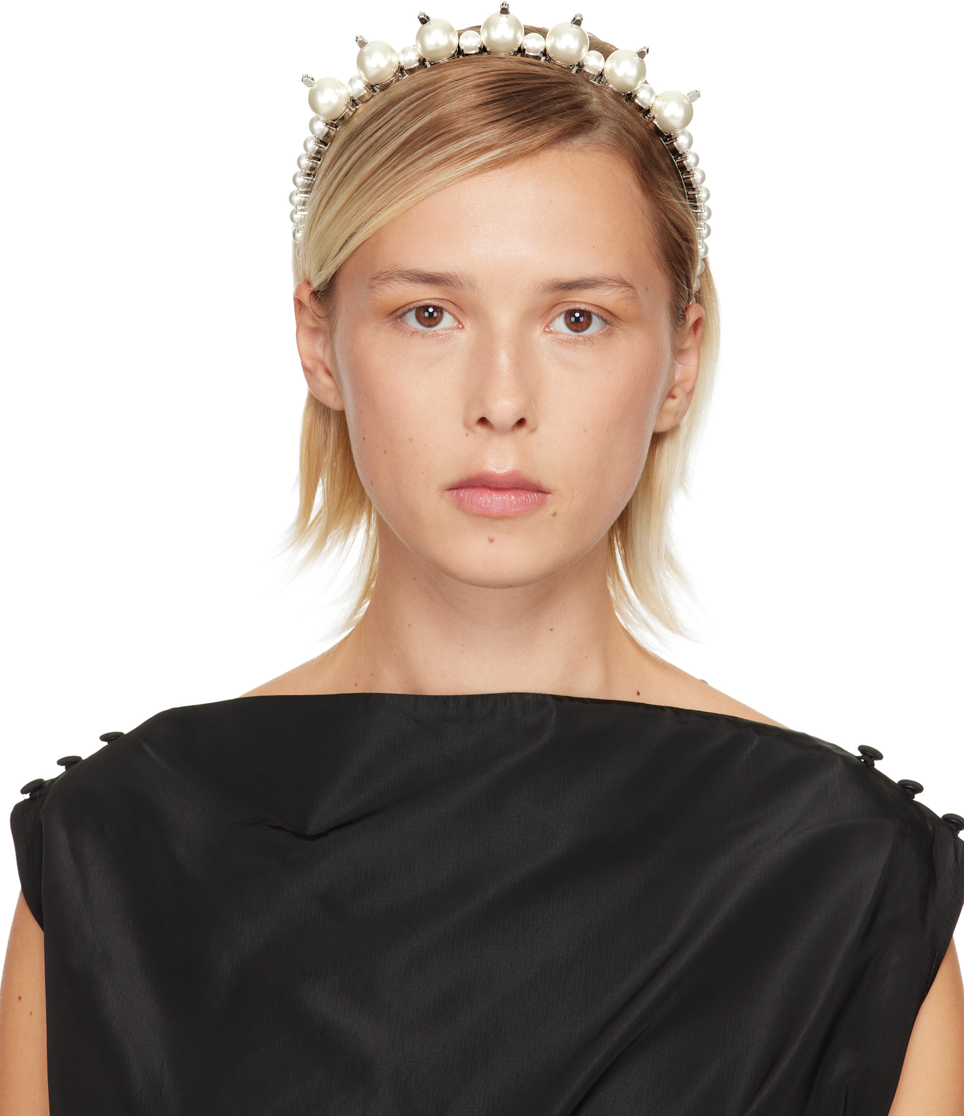 Simone Rocha: Silver Pearl & Crystal Tiara Headband | SSENSE  display picture 1