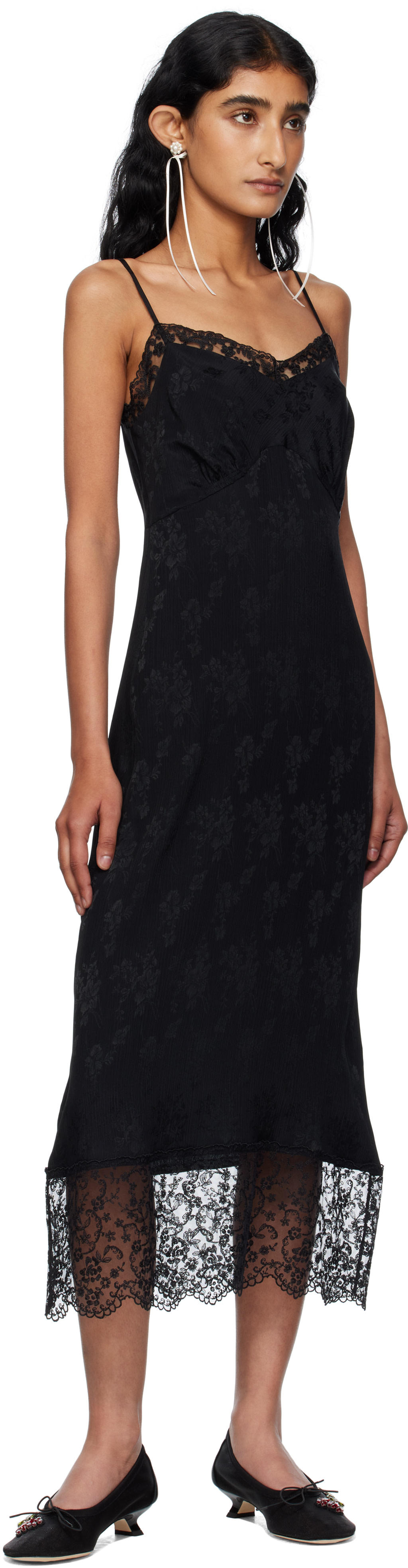 Simone Rocha: Black Deep Lace Trim Slip Midi Dress | SSENSE Italy Simone Rocha: Black Deep Lace Trim Slip Midi Dress | SSENSE Italy