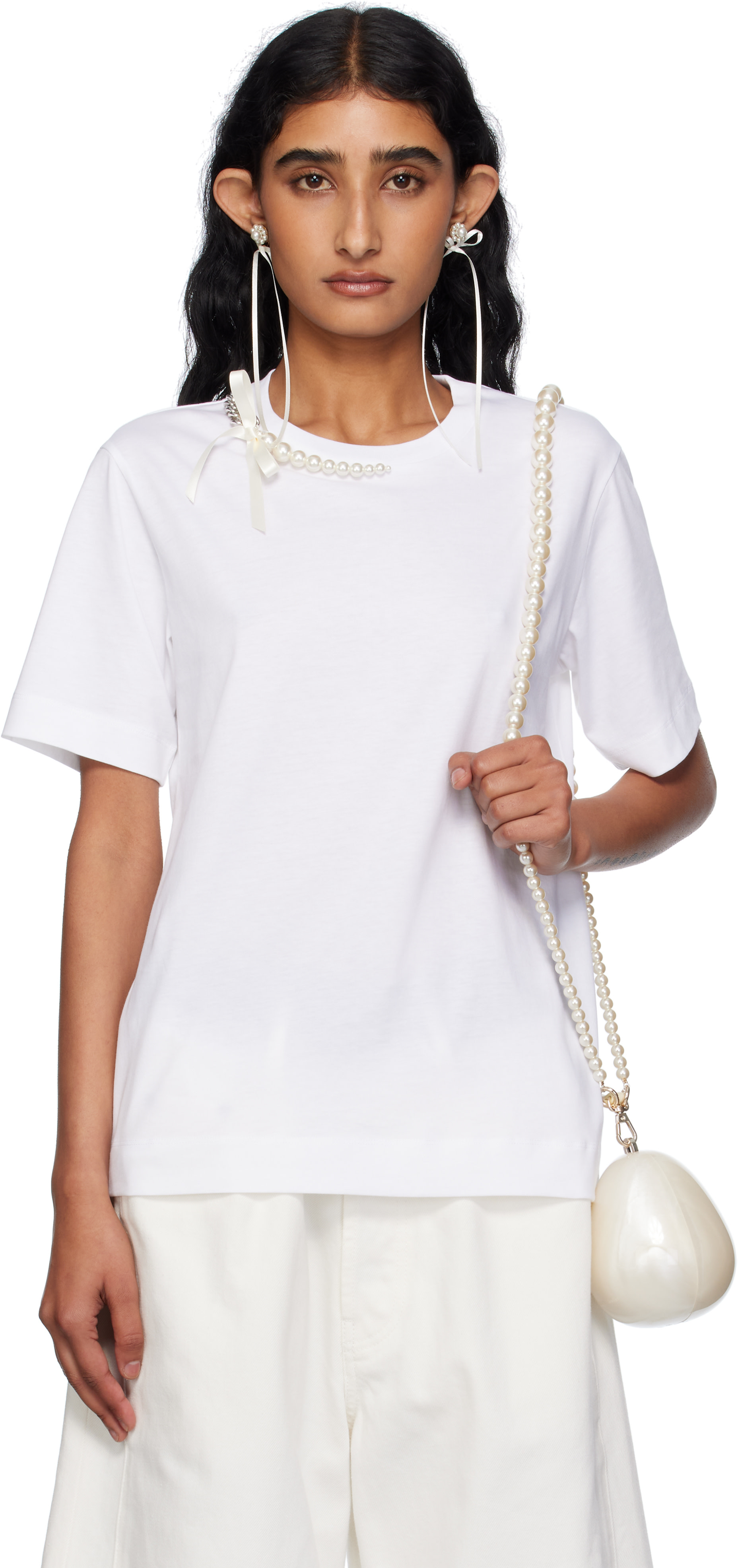Simone Rocha: White Pearl & Chain Boy T-shirt | SSENSE