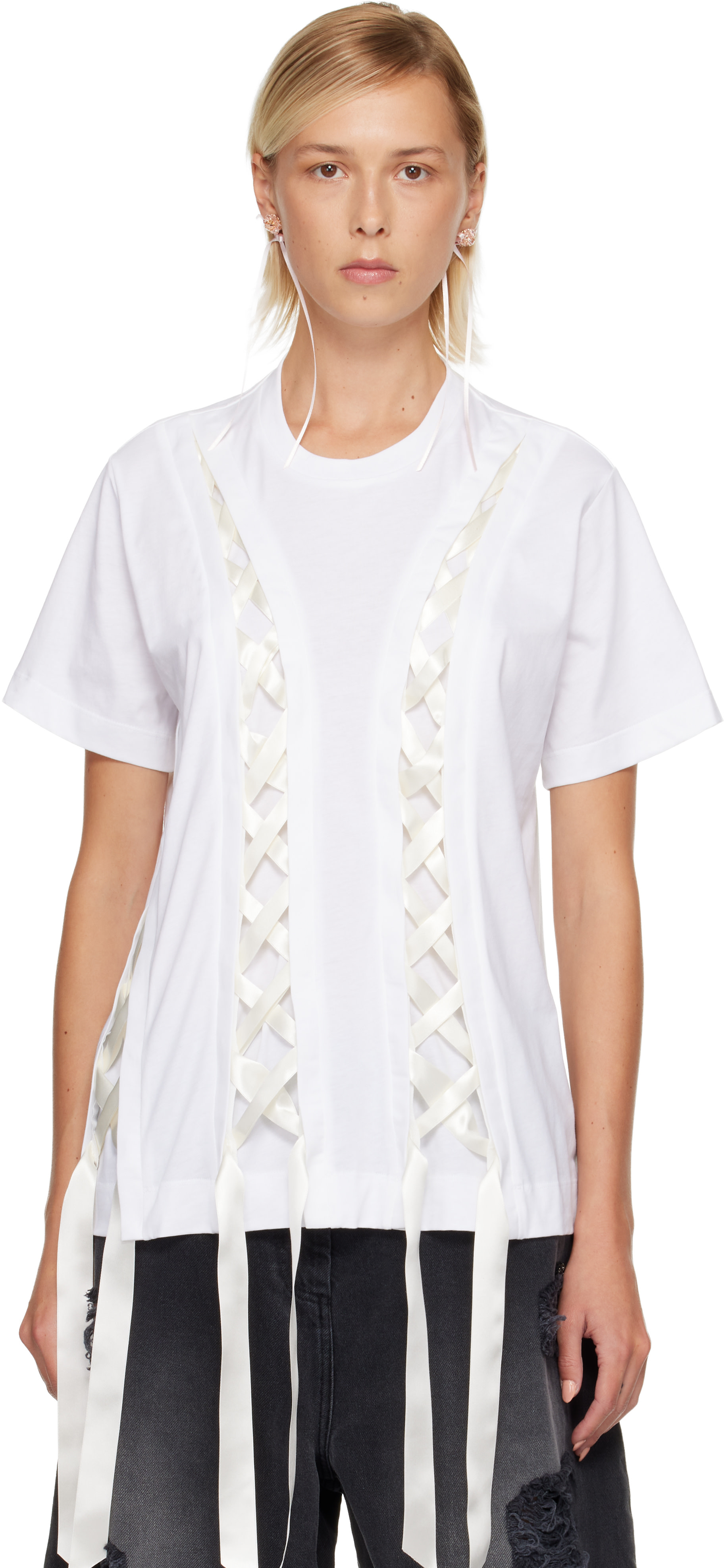 simone rocha Tシャツ　リボン SIMONE ROCHA◇リボンディティールTシャツ/S/--/BLK : セカンド