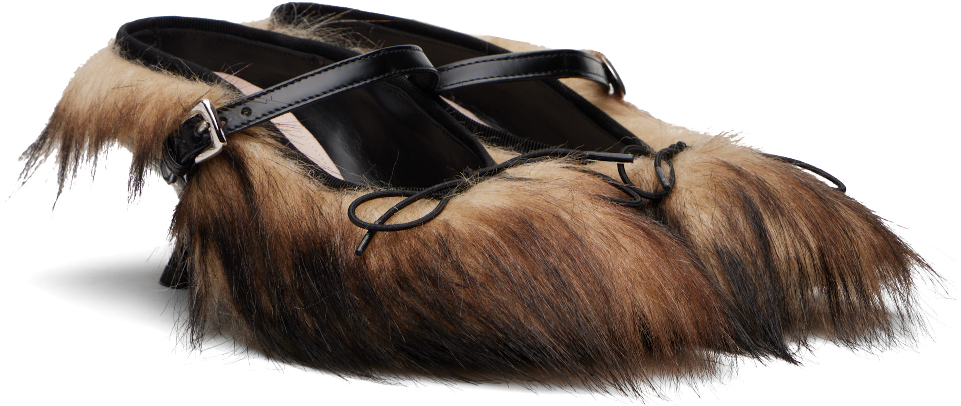ニコアンド レプシィム　ベイフロー KBF スタディオクリップ　サマンサモスモス Simone Rocha: Beige & Brown Faux Fur Grip Mule Heels | SSENSE