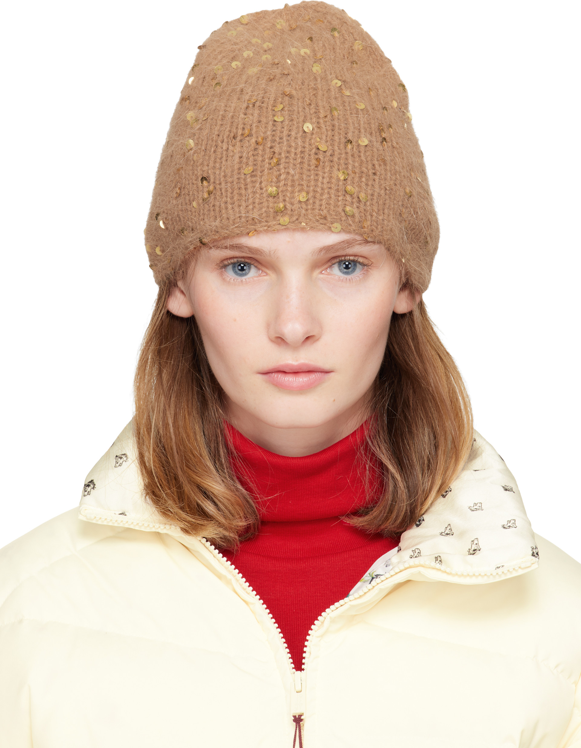 UNDERCOVER - Bonnet beige à paillettes
