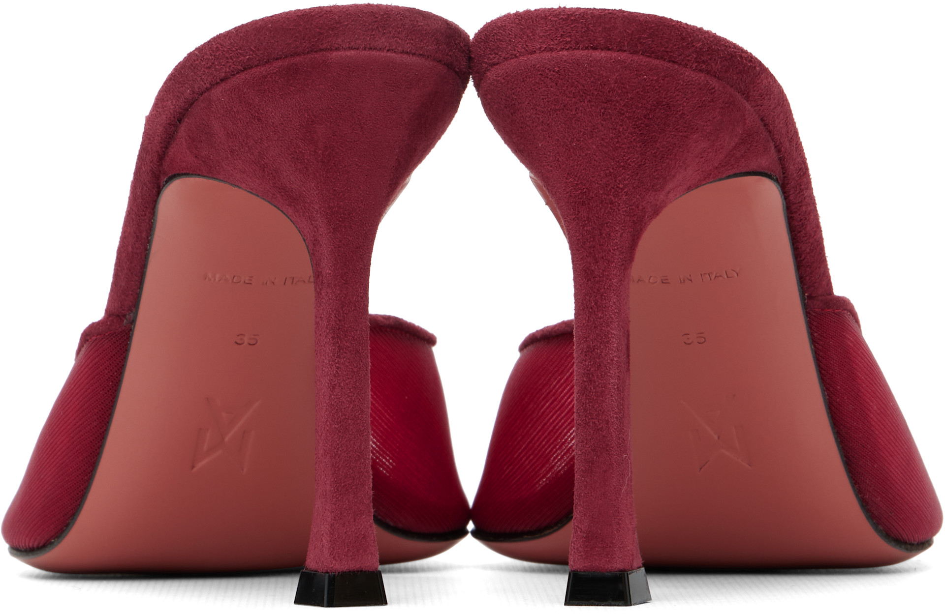 Amina Muaddi: Red Alexa 95 Mesh Slipper Heeled Sandals | SSENSE