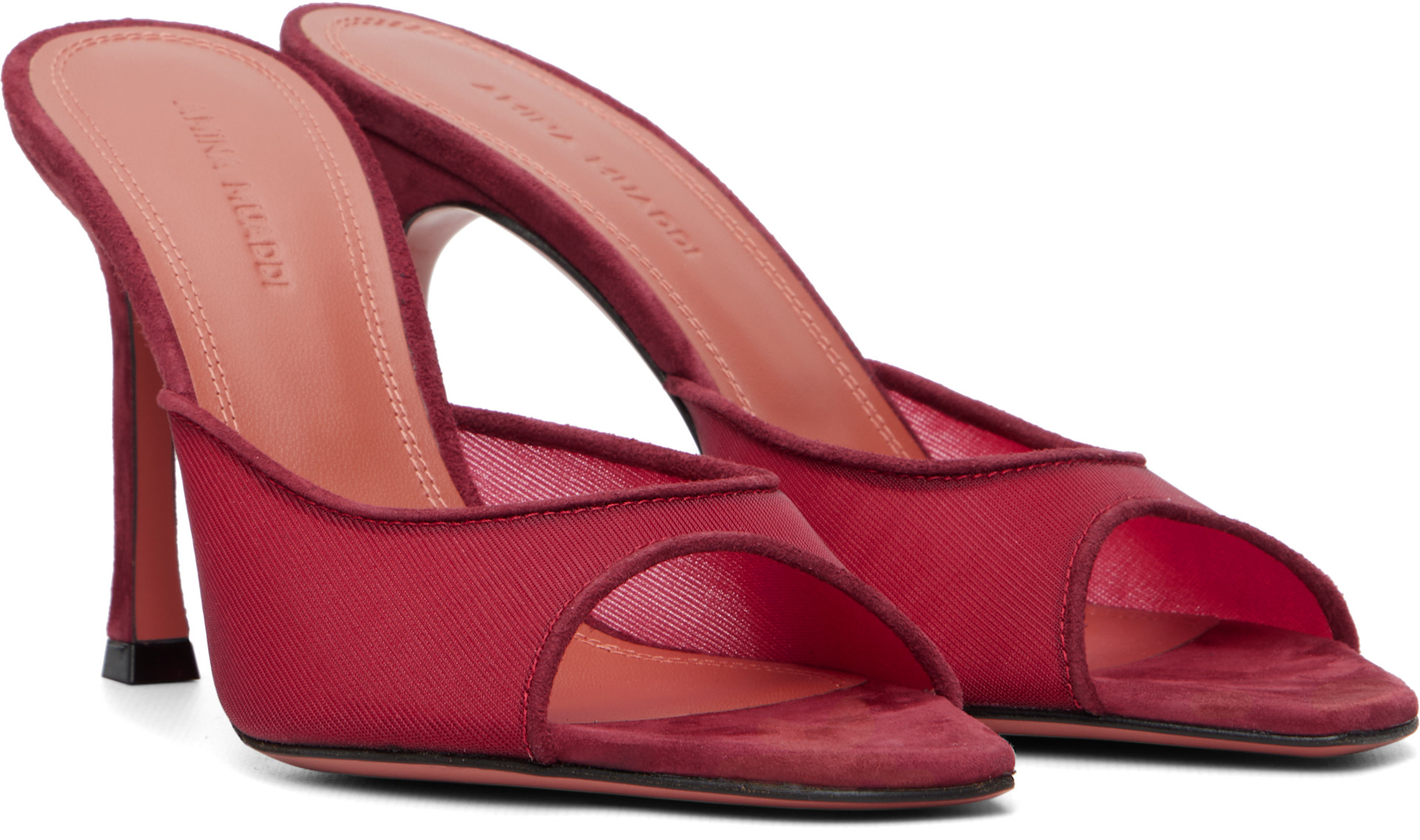Amina Muaddi: Red Alexa 95 Mesh Slipper Heeled Sandals | SSENSE