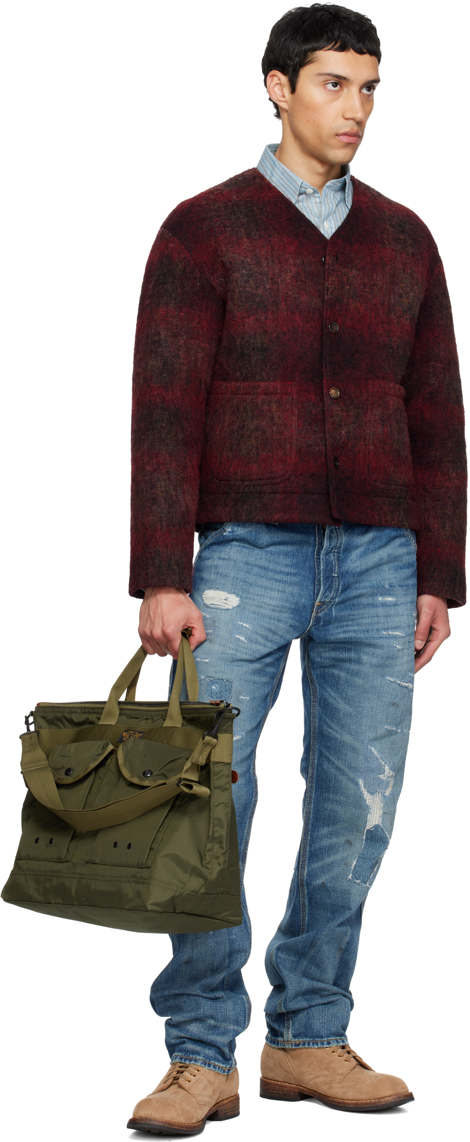 RRL: Khaki Nylon Utility Messenger Tote | SSENSE