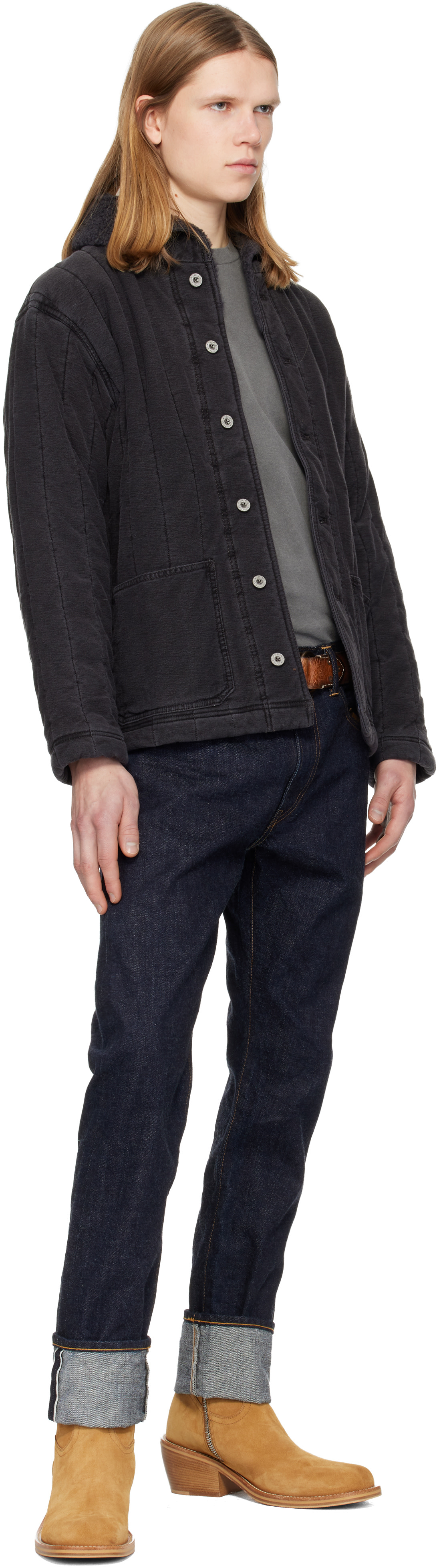 【シゲ】RRL quilt jacket RRL: Black Fleece-Collar Quilted Jersey Jacket | SSENSE