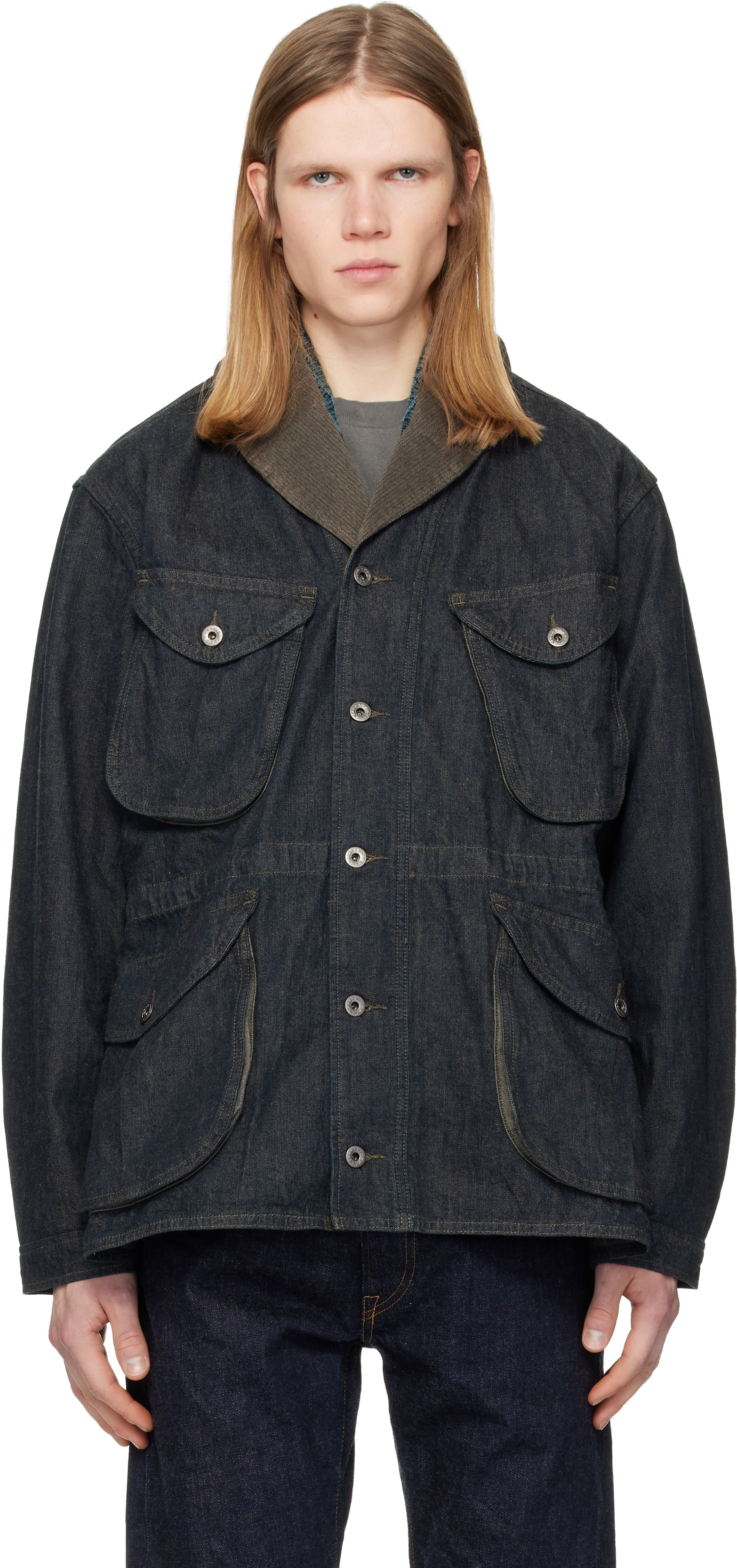 RRL: Navy Cotton-Linen Denim Field Jacket | SSENSE