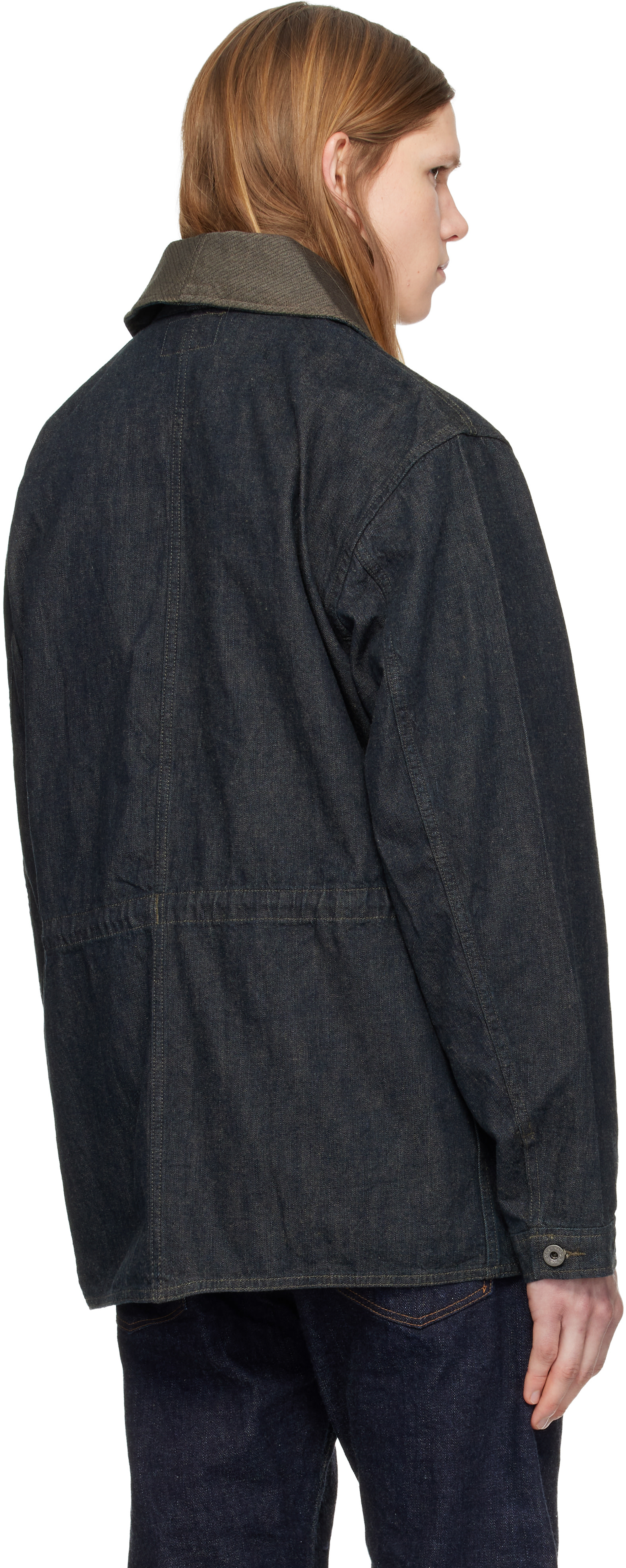 RRL: Navy Cotton-Linen Denim Field Jacket | SSENSE