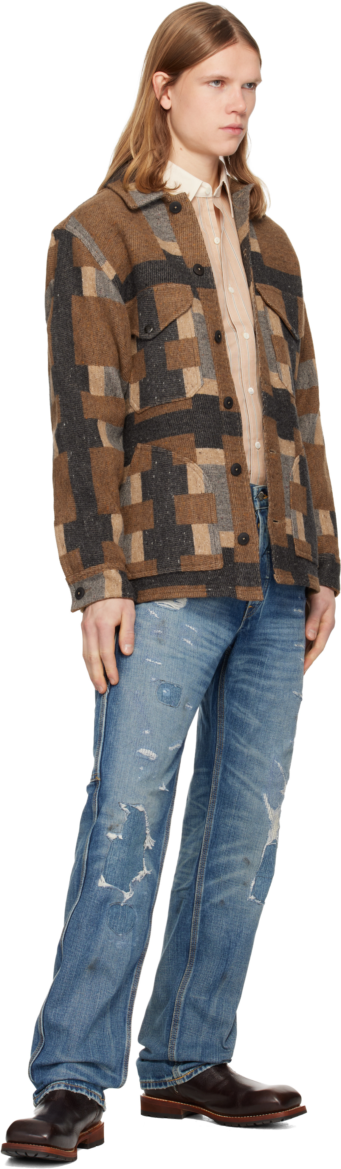 【RRL】ASHFORD CRS-SHIRT JACKET WOOL BLEND RRL: Brown Ashford Shirt Jacket | SSENSE