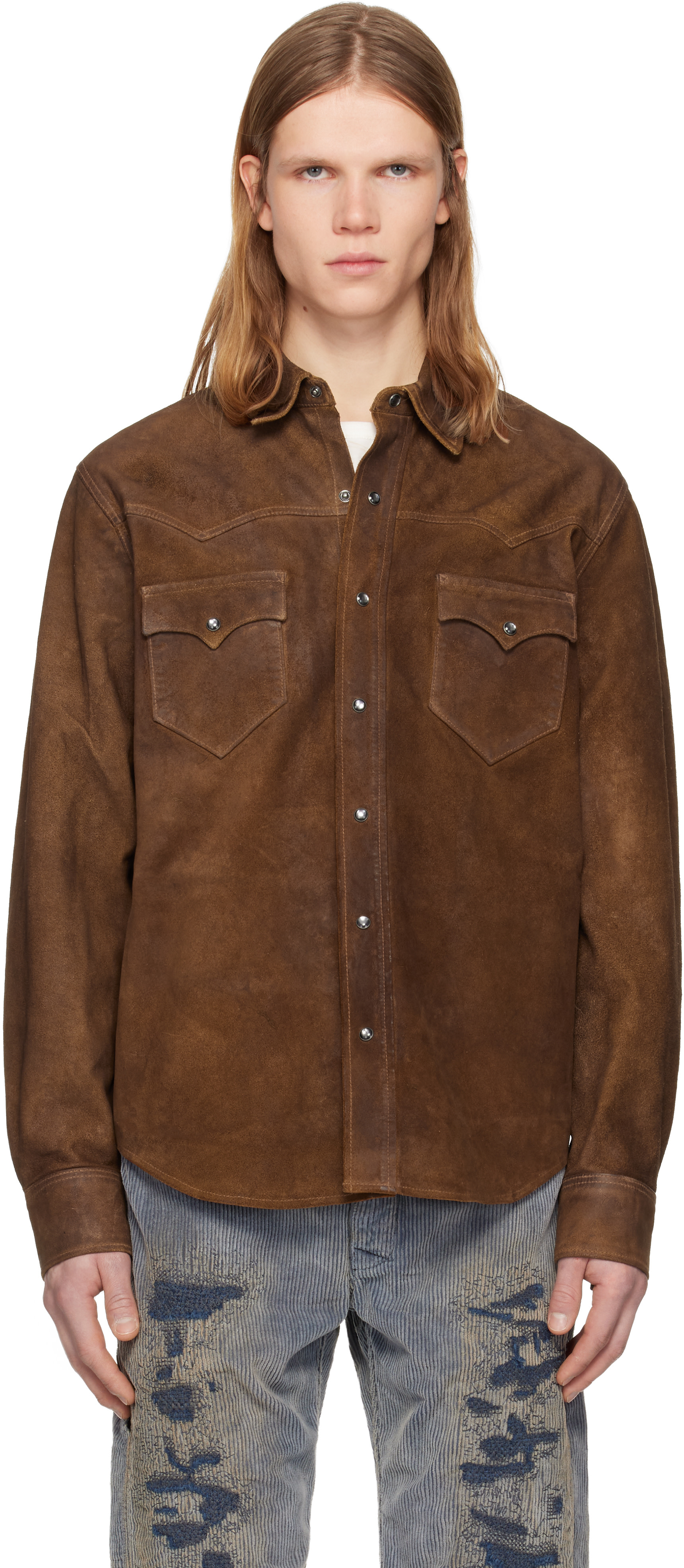 【最終価格!!!】未使用 RRL Suede Western Shirt RRL: Brown Roughout Suede Western Shirt Leather Jacket | SSENSE