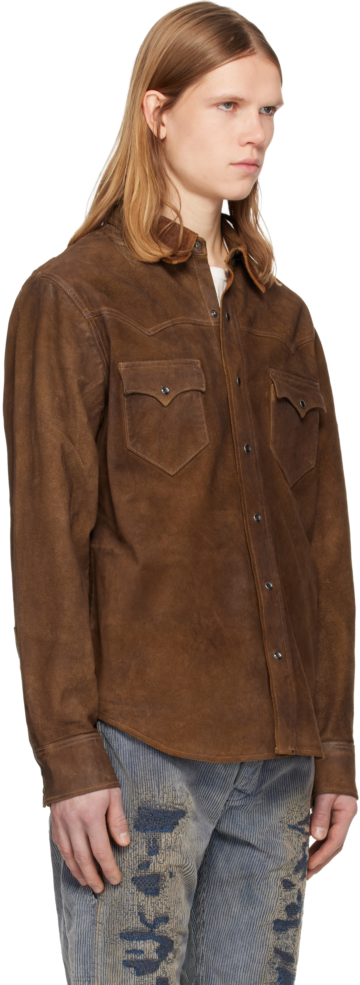 RRL: Brown Roughout Suede Western Shirt Leather Jacket | SSENSE