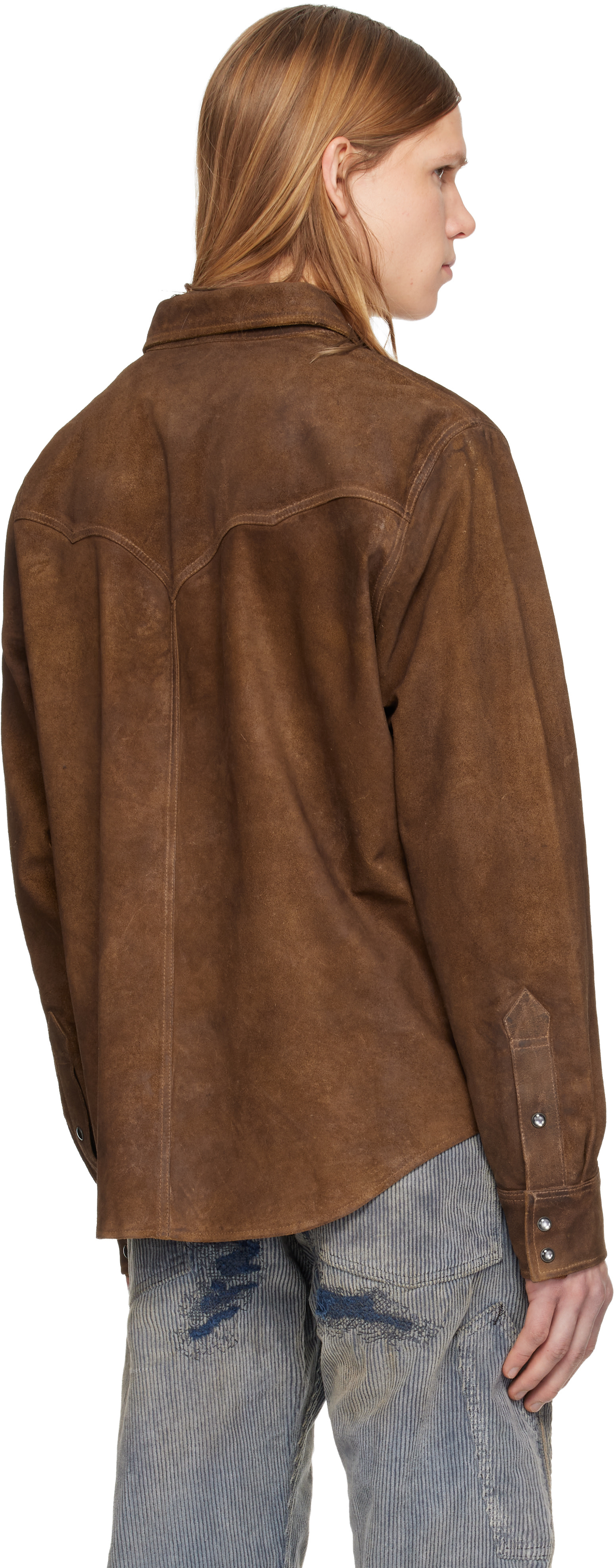 RRL: Brown Roughout Suede Western Shirt Leather Jacket | SSENSE