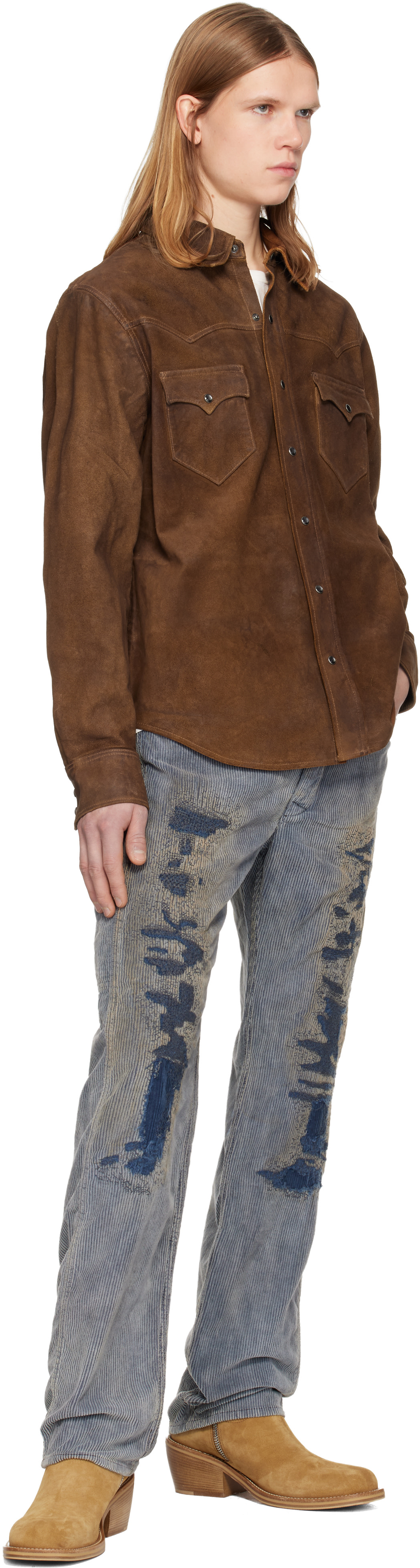RRL: Brown Roughout Suede Western Shirt Leather Jacket | SSENSE