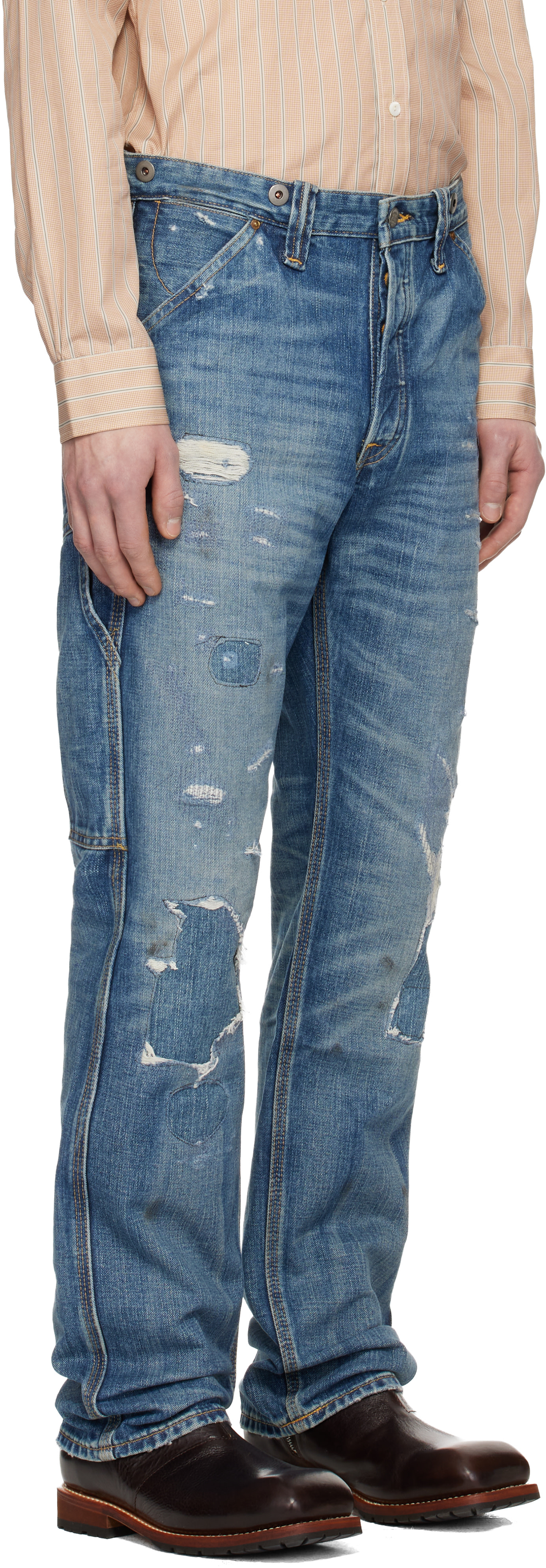 RRL: ブルー Straight Fit Brayton ディストレスジーンズ | SSENSE 日本