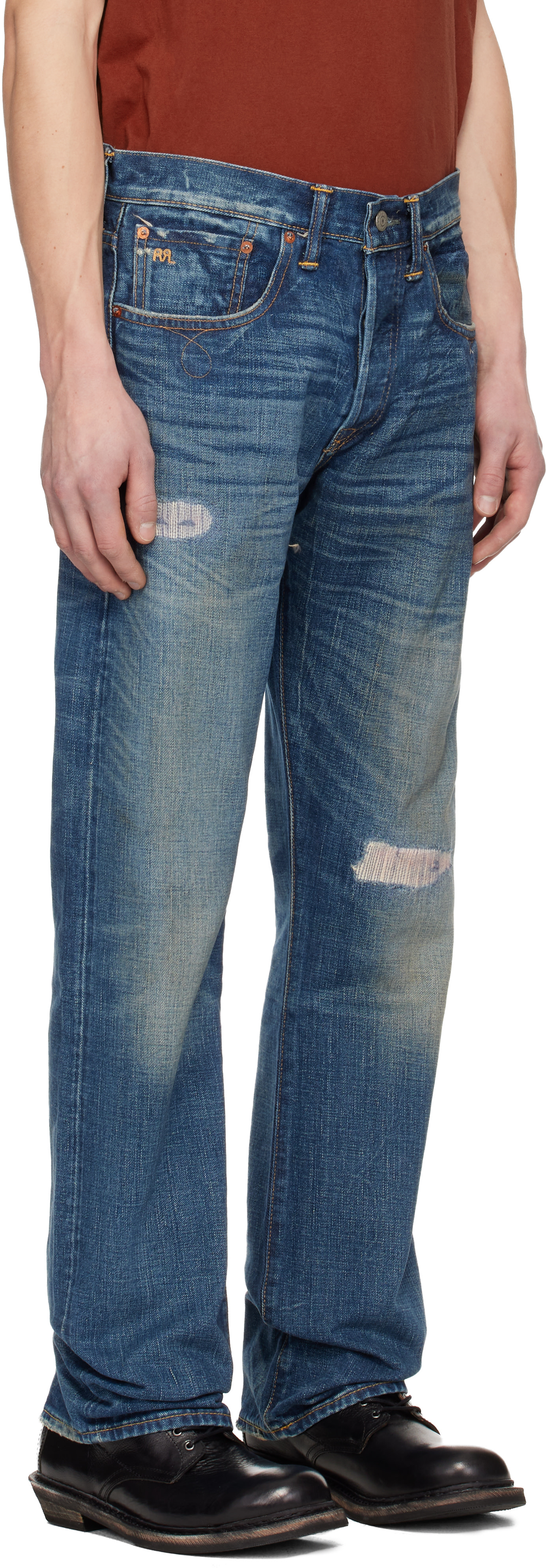 RRL: Blue Slim Boot Sutton Repaired Selvedge Jeans | SSENSE