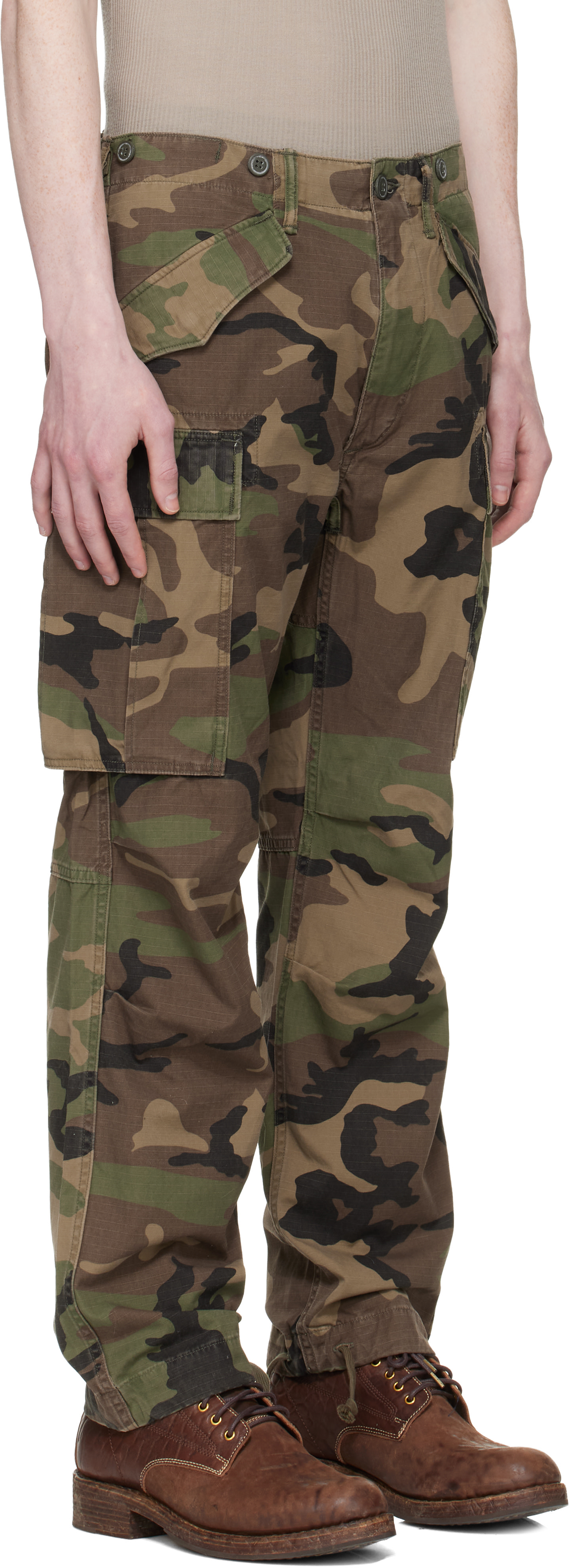 RRL: Khaki Regiment Camo Ripstop Cargo Pants | SSENSE