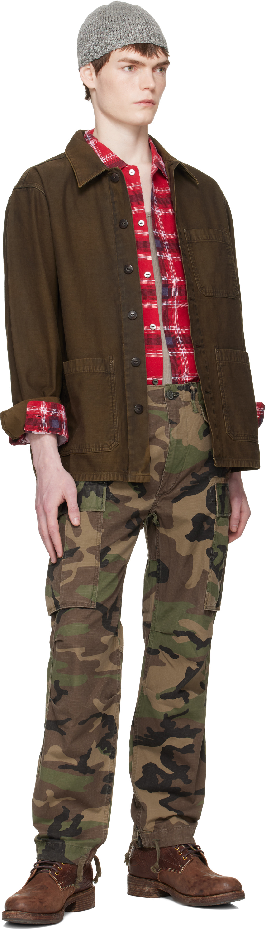 RRL: Khaki Regiment Camo Ripstop Cargo Pants | SSENSE