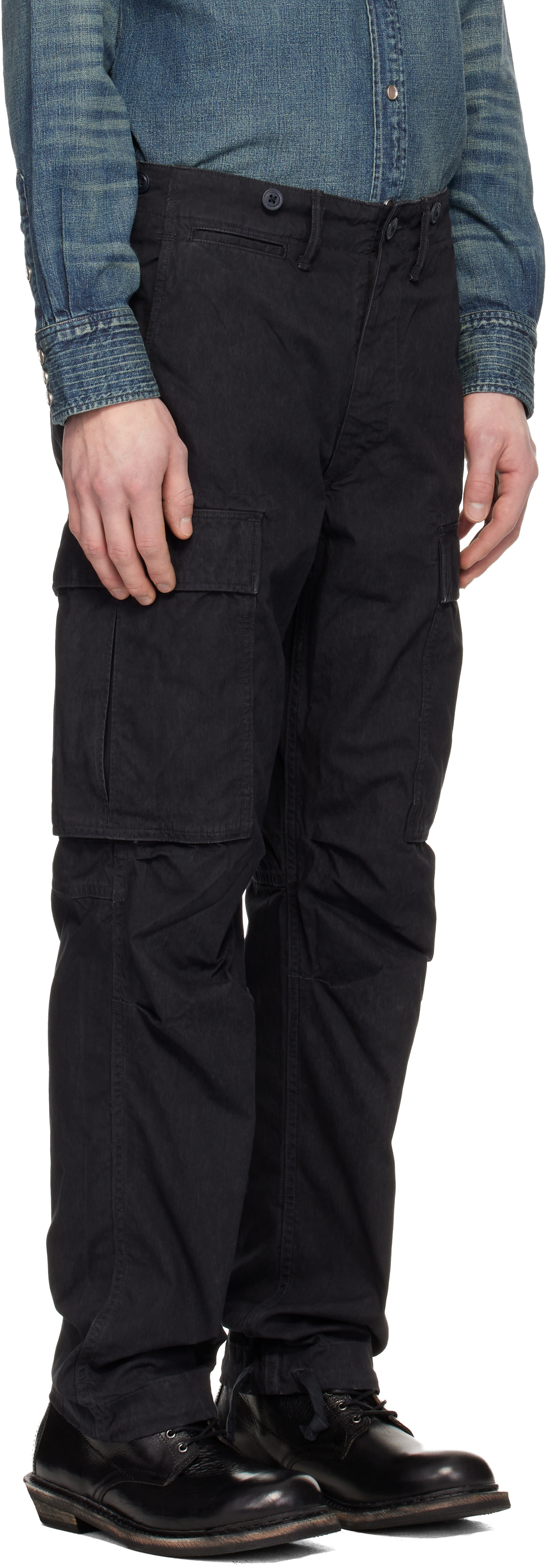 RRL: Black Surplus Poplin Cargo Pants | SSENSE Canada