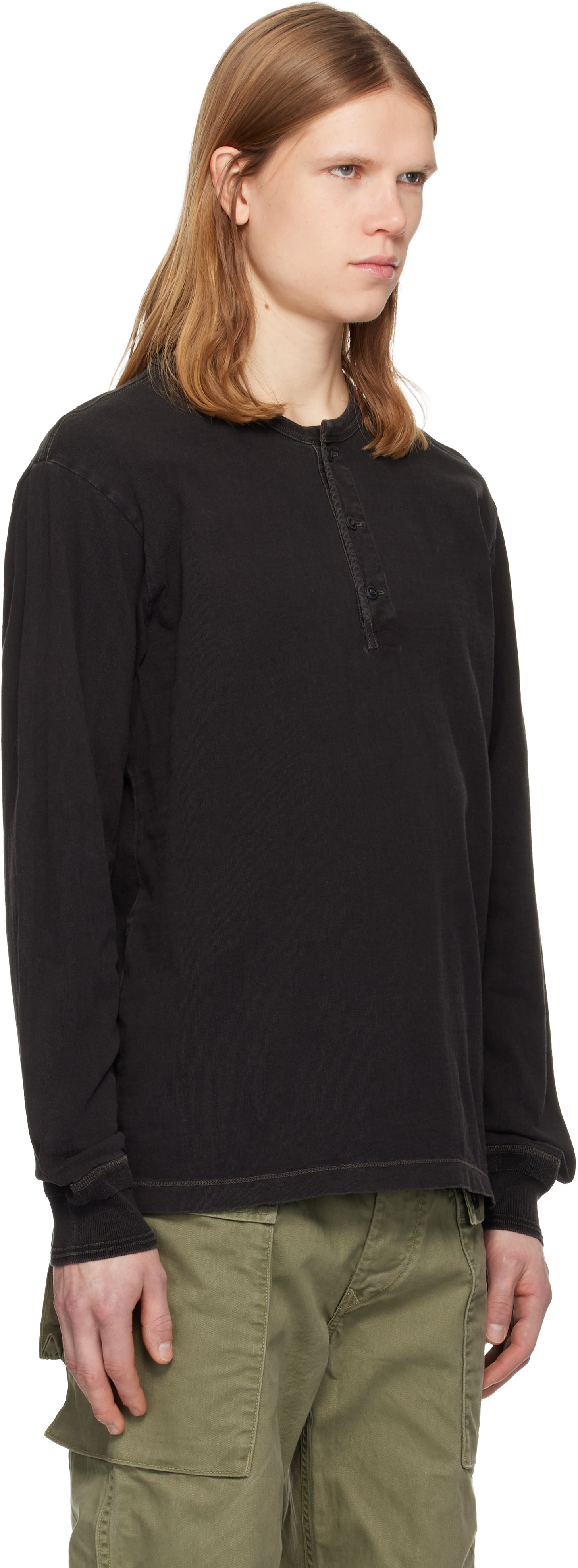 RRL: Black Indigo Jersey Henley Shirt | SSENSE
