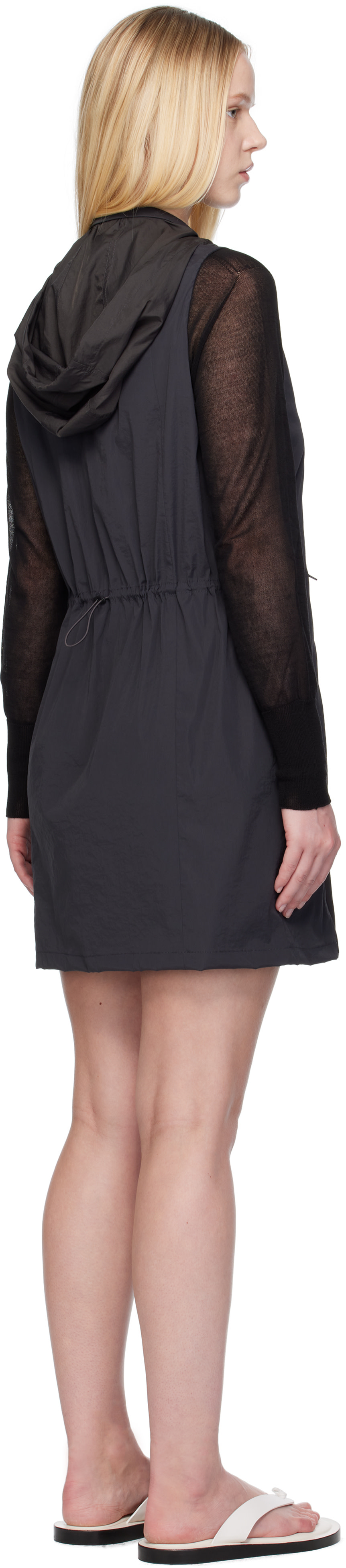 AMOMENTO - Robe courte grise en nylon à capuche