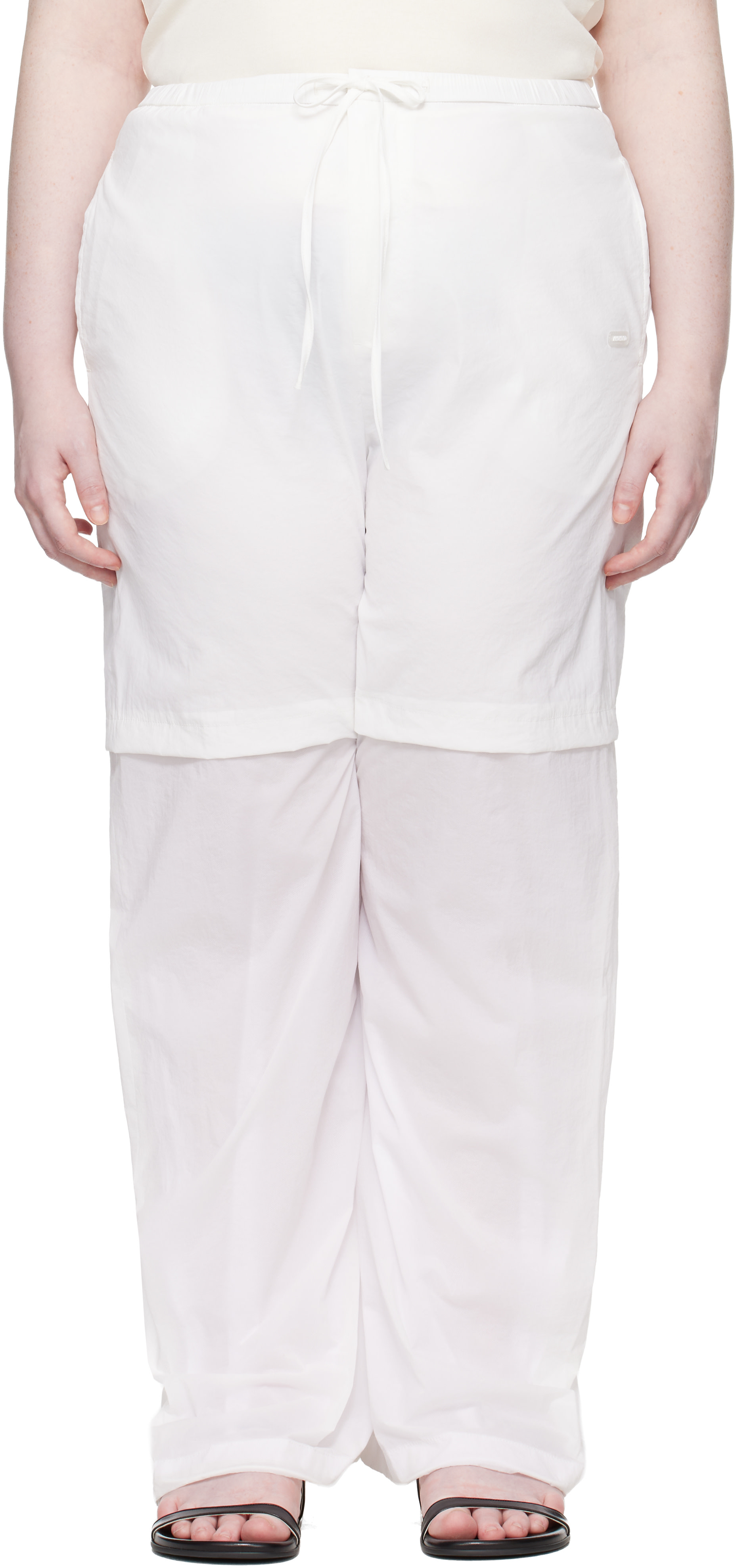 AMOMENTO - Pantalon étagé blanc en nylon