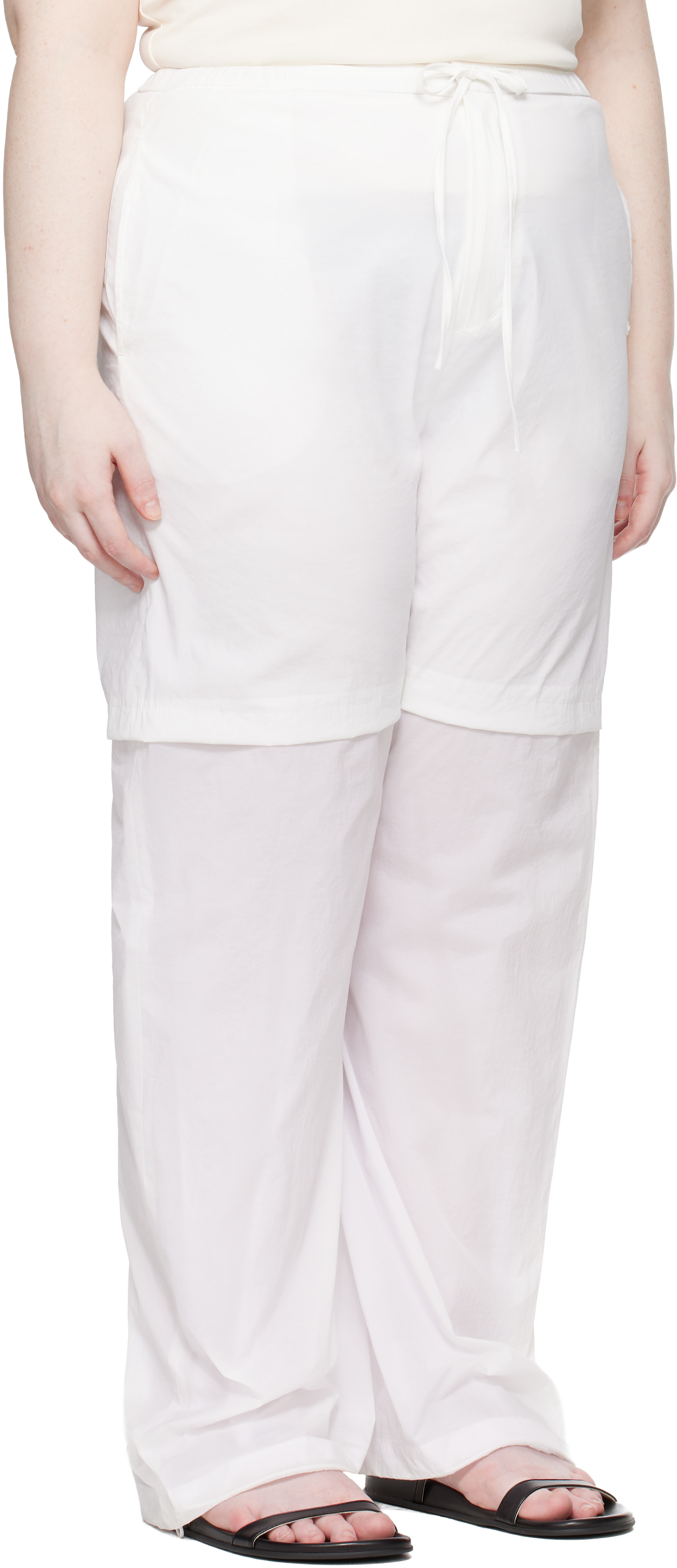 AMOMENTO - Pantalon étagé blanc en nylon