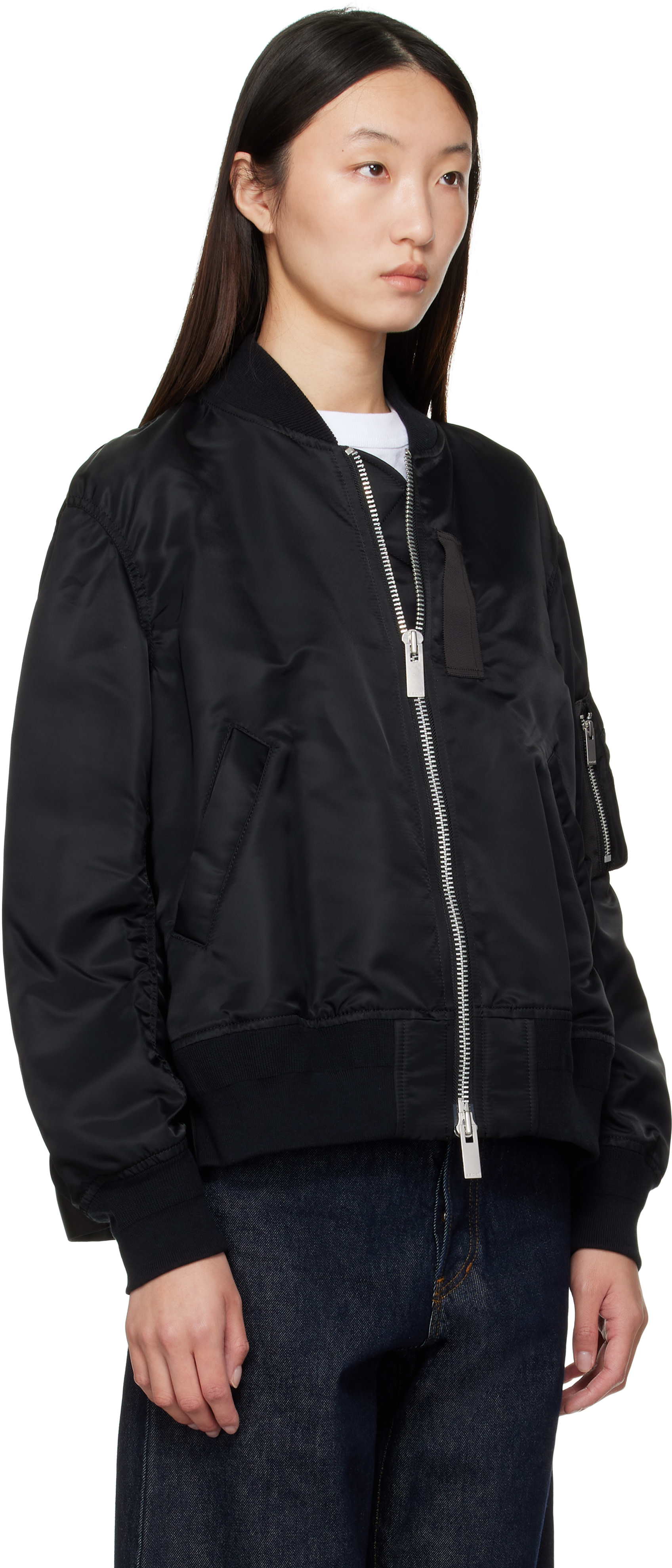 sacai: ブラック Nylon Twill ボンバージャケット | SSENSE 日本