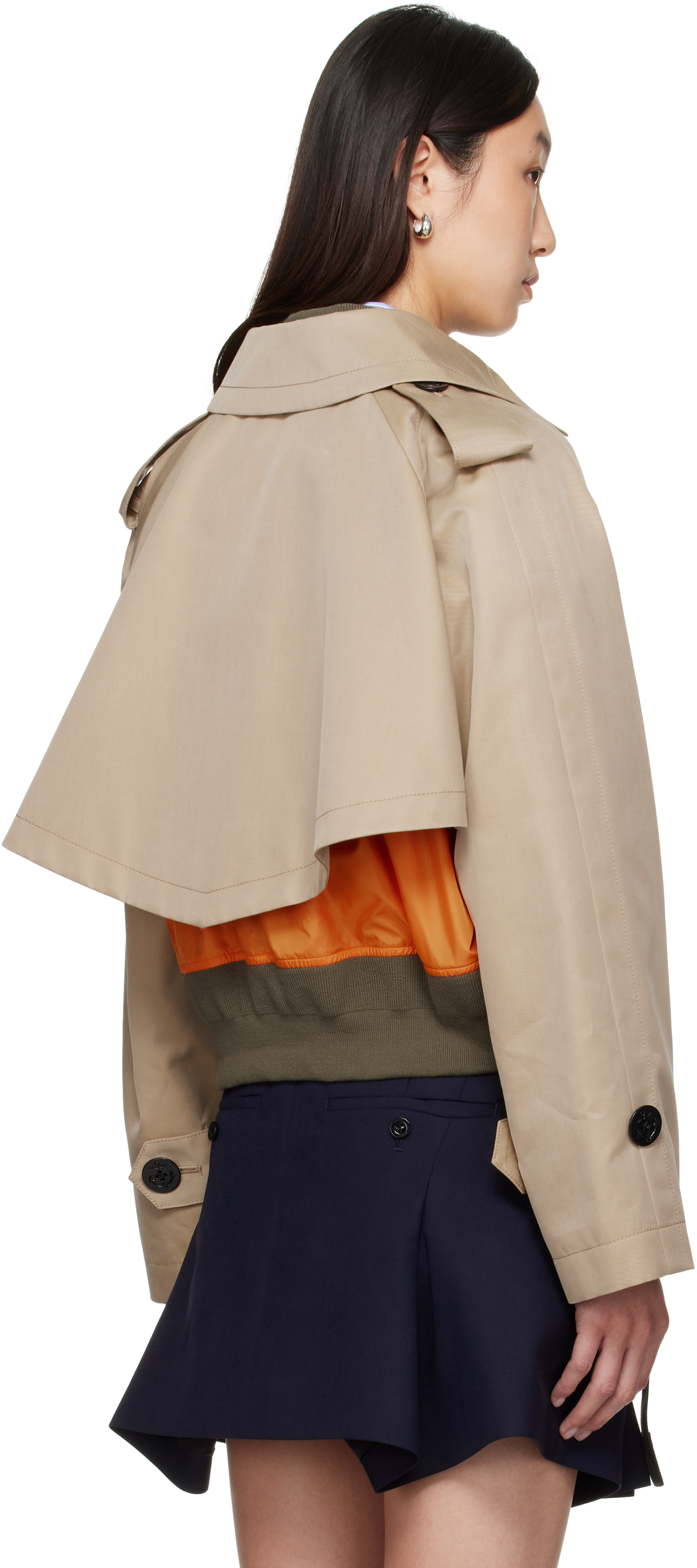 sacai: Beige Cotton Gabardine x Nylon Twill Jacket | SSENSE
