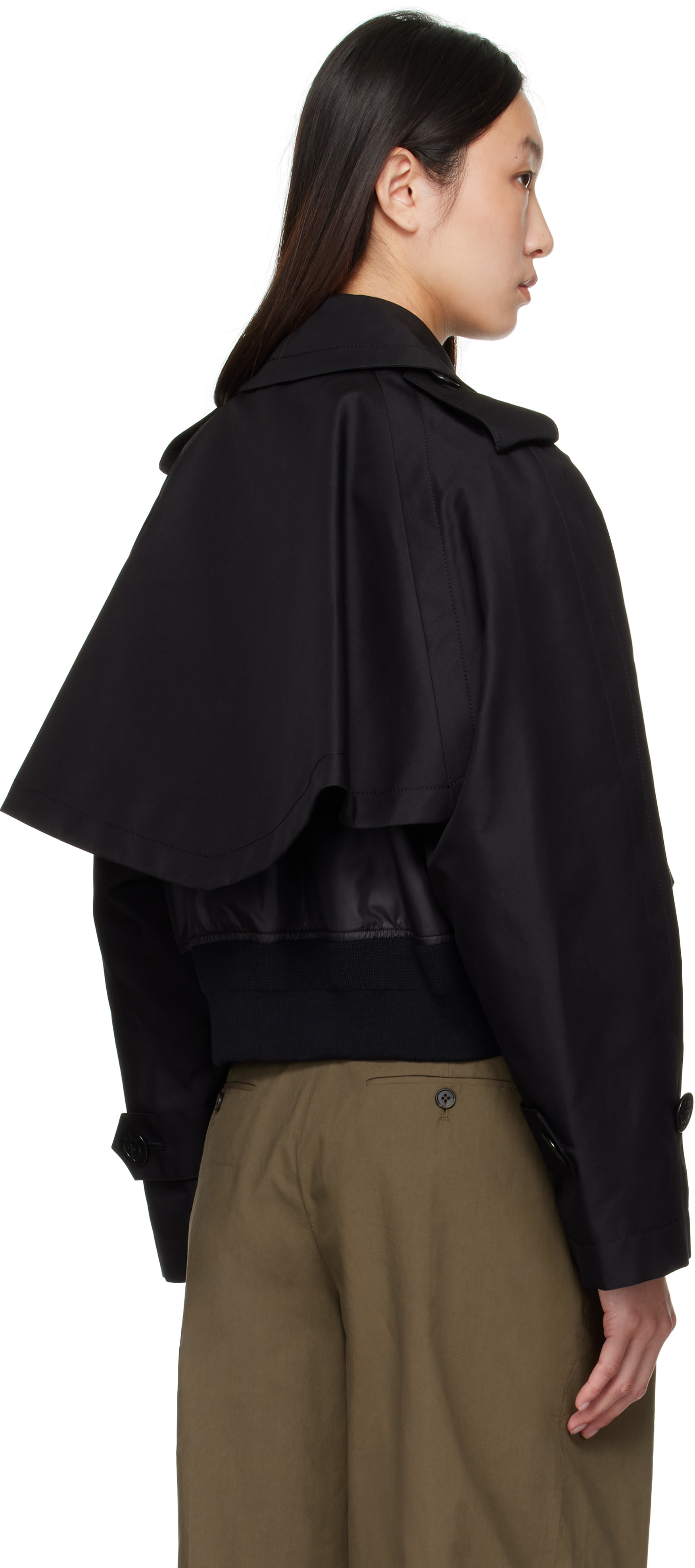 sacai: Black Cotton Gabardine x Nylon Twill Jacket | SSENSE sacai: Black Cotton Gabardine x Nylon Twill Jacket | SSENSE