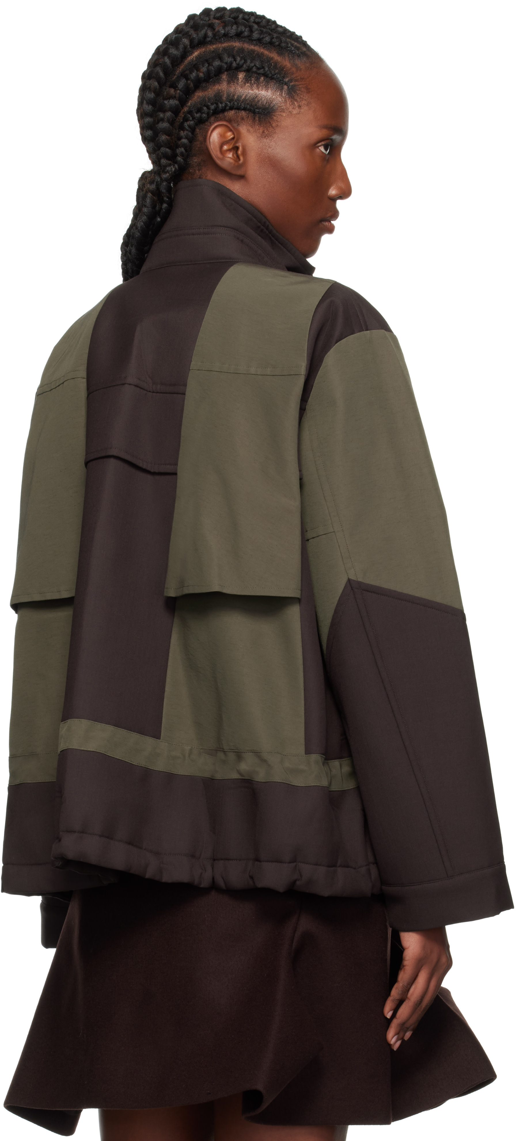 sacai: Brown & Khaki Suiting Bonding x Grosgrain Jacket | SSENSE