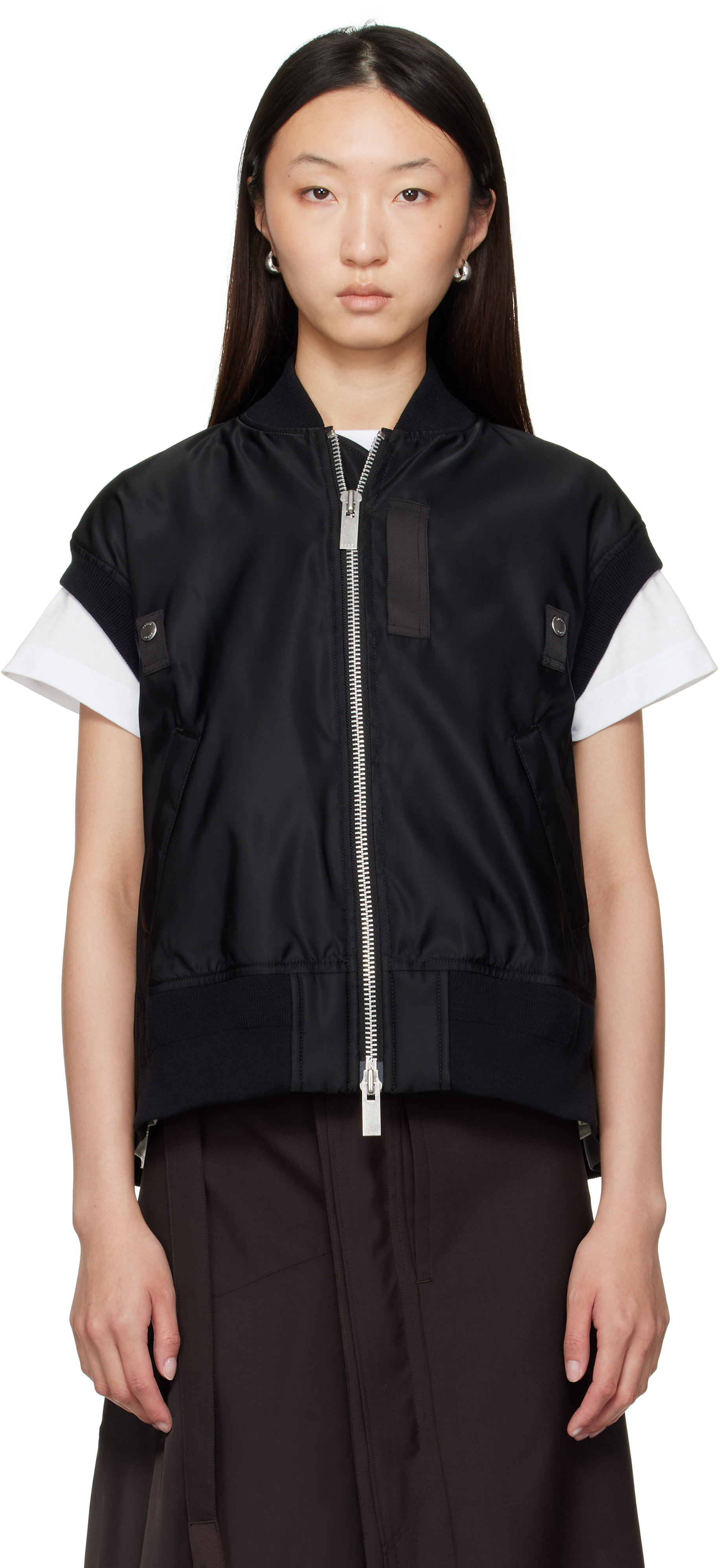 sacai: Black Nylon Twill Vest | SSENSE sacai: Black Nylon Twill Vest | SSENSE