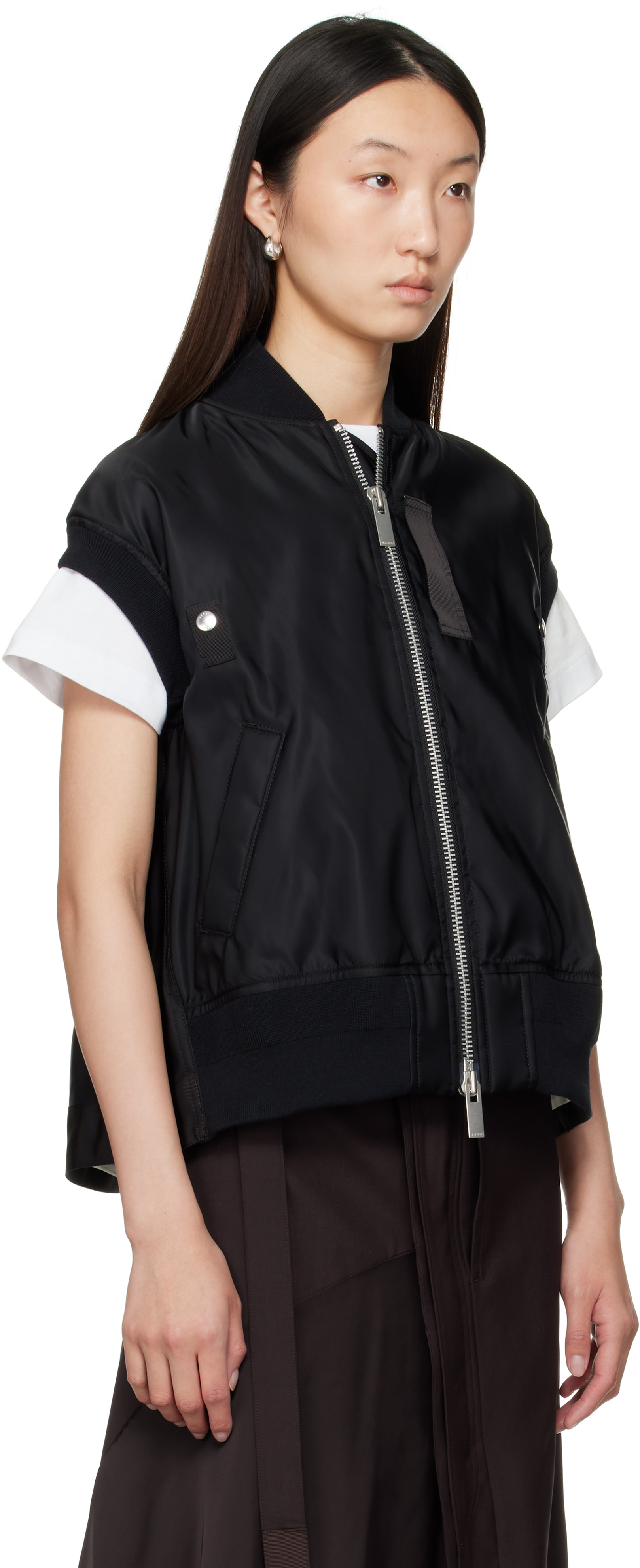 sacai: ブラック Nylon Twill ベスト | SSENSE 日本