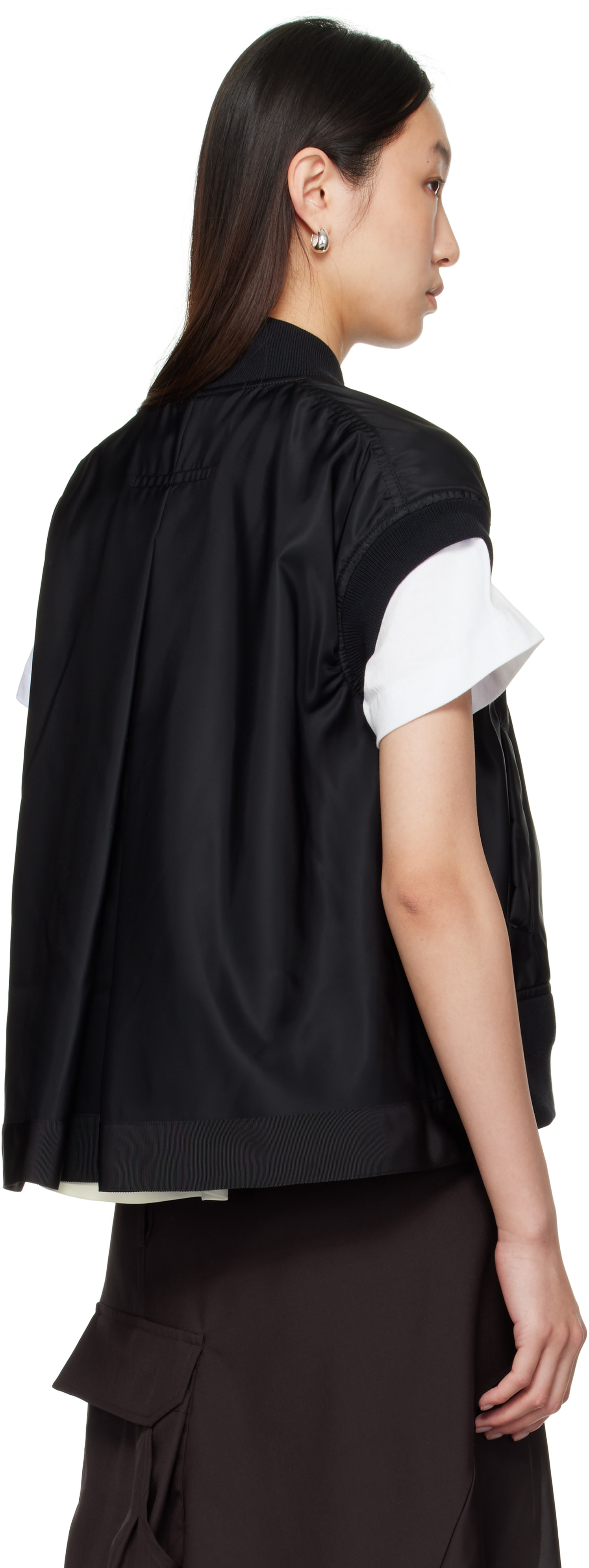 サカイ sacai 21SS Bomber Vest 121-05404 sacai: Black Nylon Twill Vest | SSENSE
