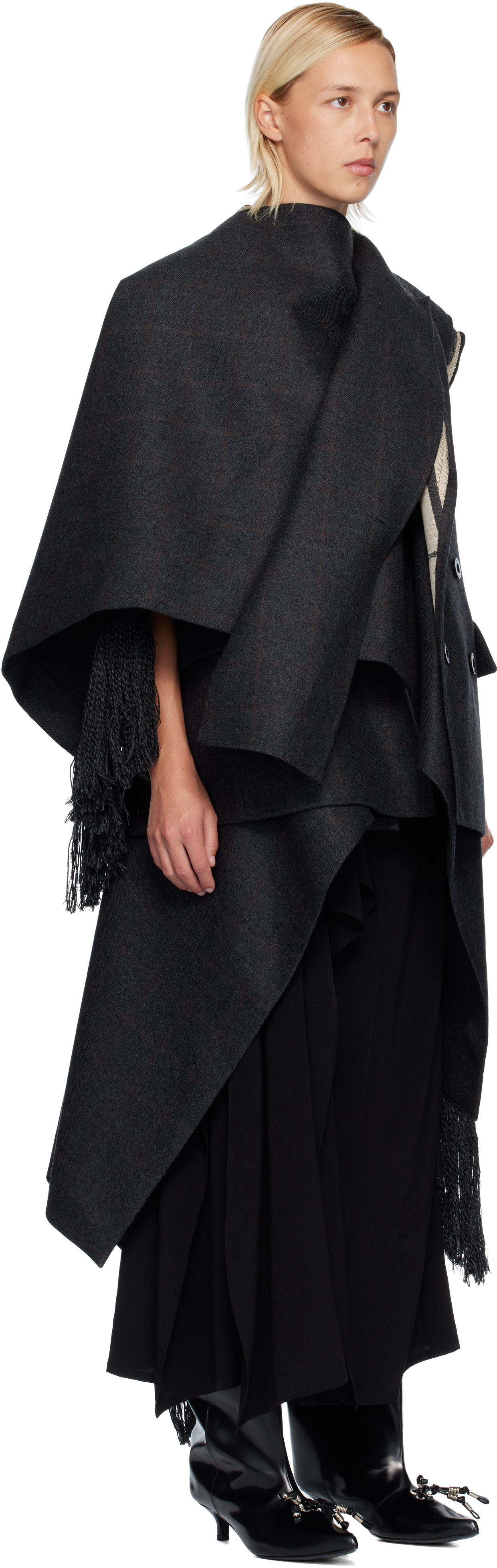 sacai: Gray Double-Faced Plaid Melton Vest | SSENSE