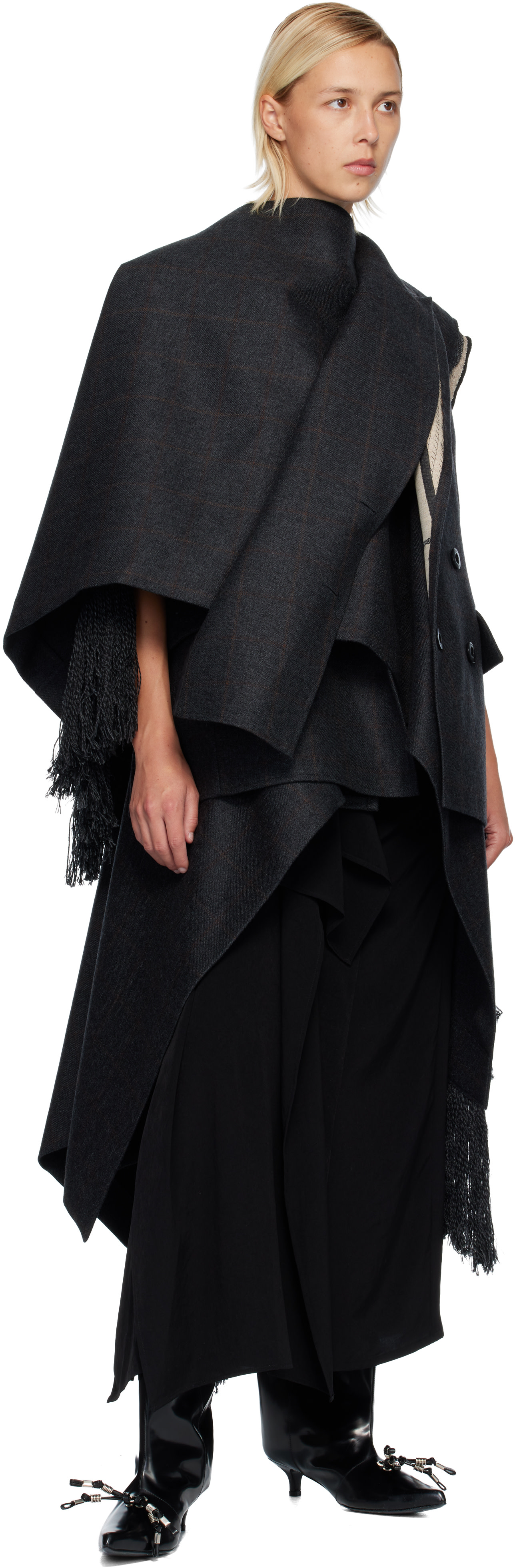 sacai: Gray Double-Faced Plaid Melton Vest | SSENSE