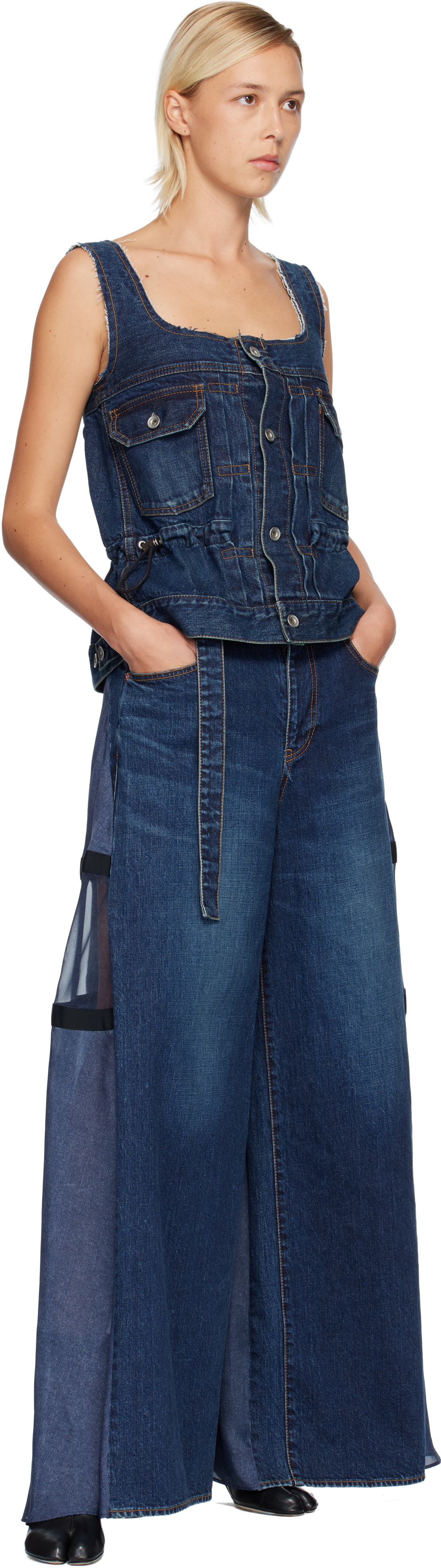 sacai: Blue Paneled Jeans | SSENSE