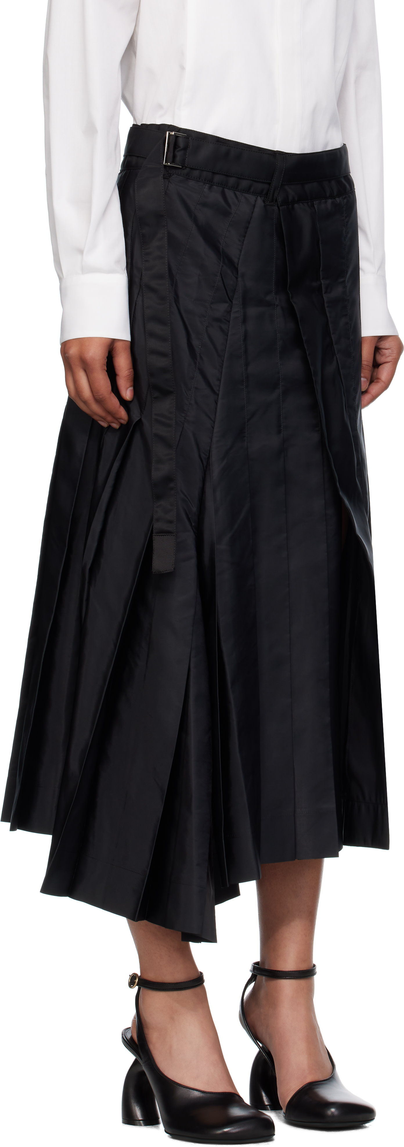 sacai: Black Nylon Twill Mix Midi Skirt | SSENSE