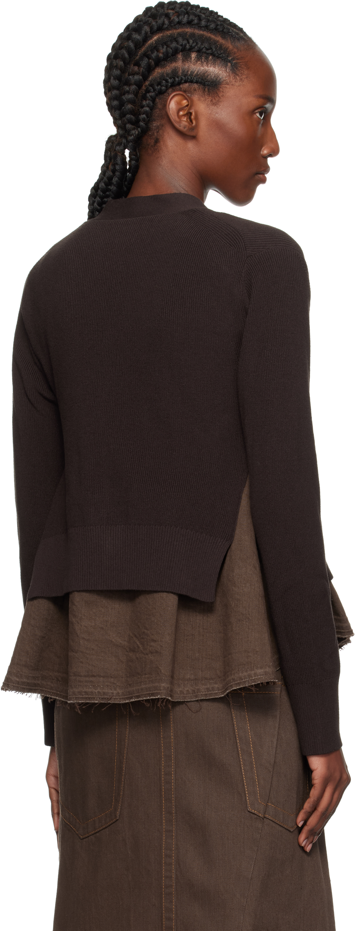 sacai: Brown Denim x Knit Cardigan | SSENSE