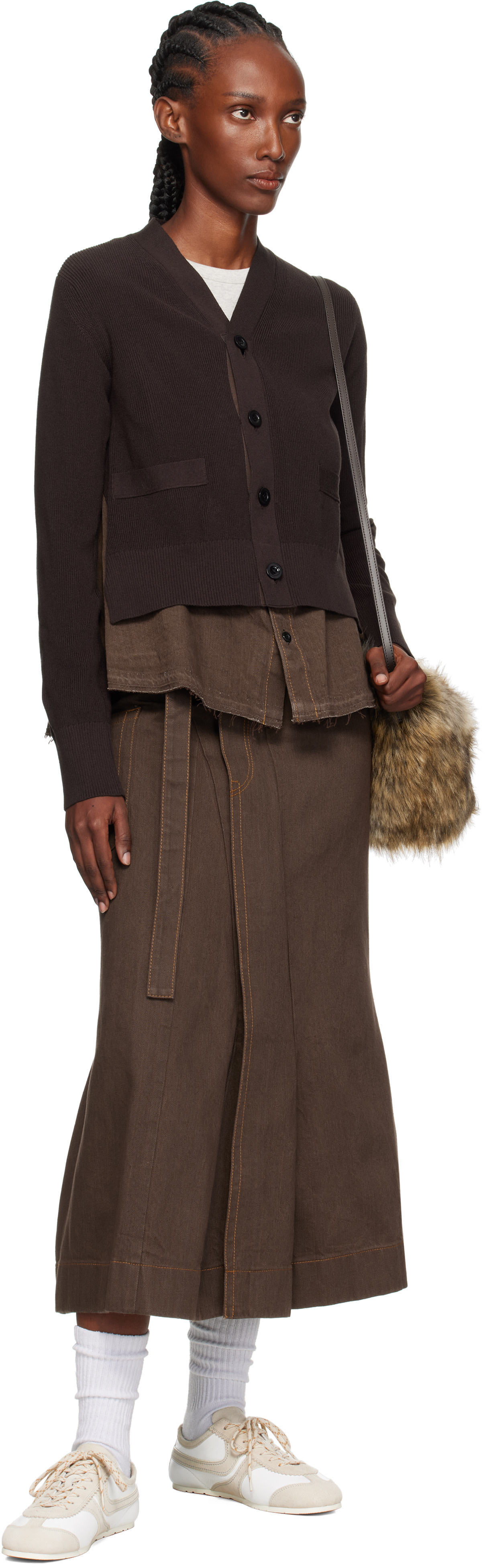 sacai: Brown Denim x Knit Cardigan | SSENSE
