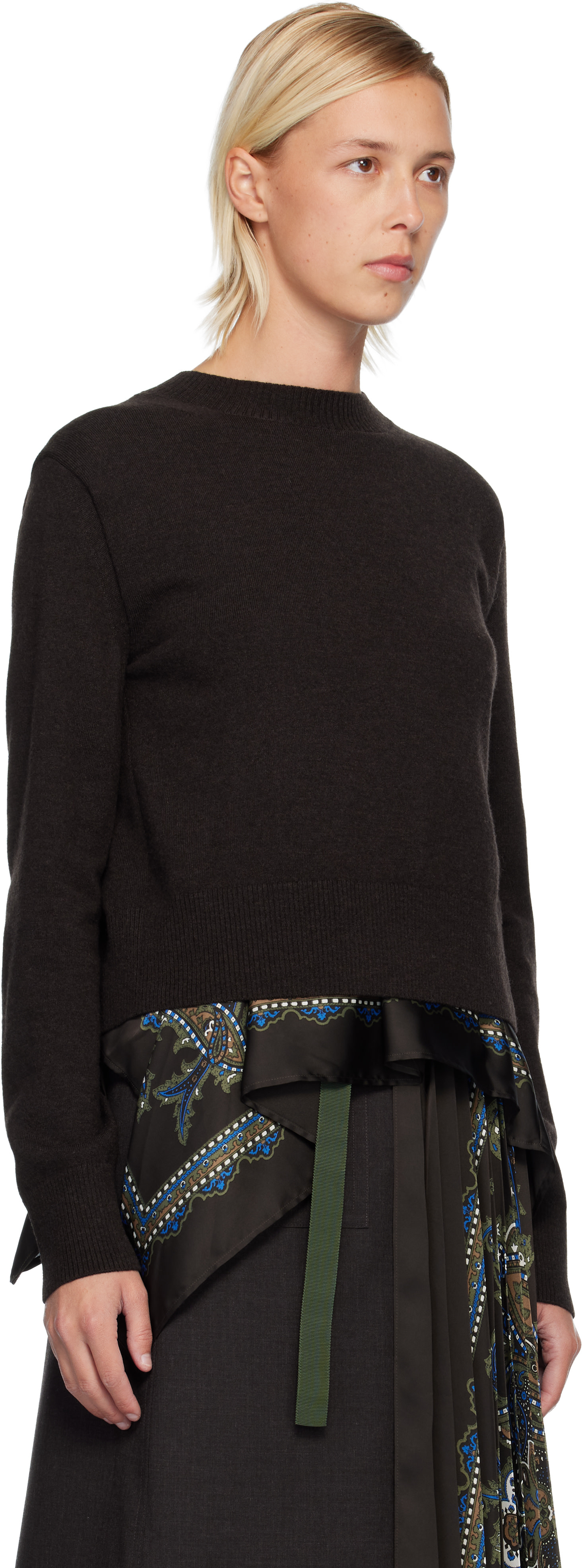 sacai: Brown Paisley Print & Wool Knit Sweater | SSENSE