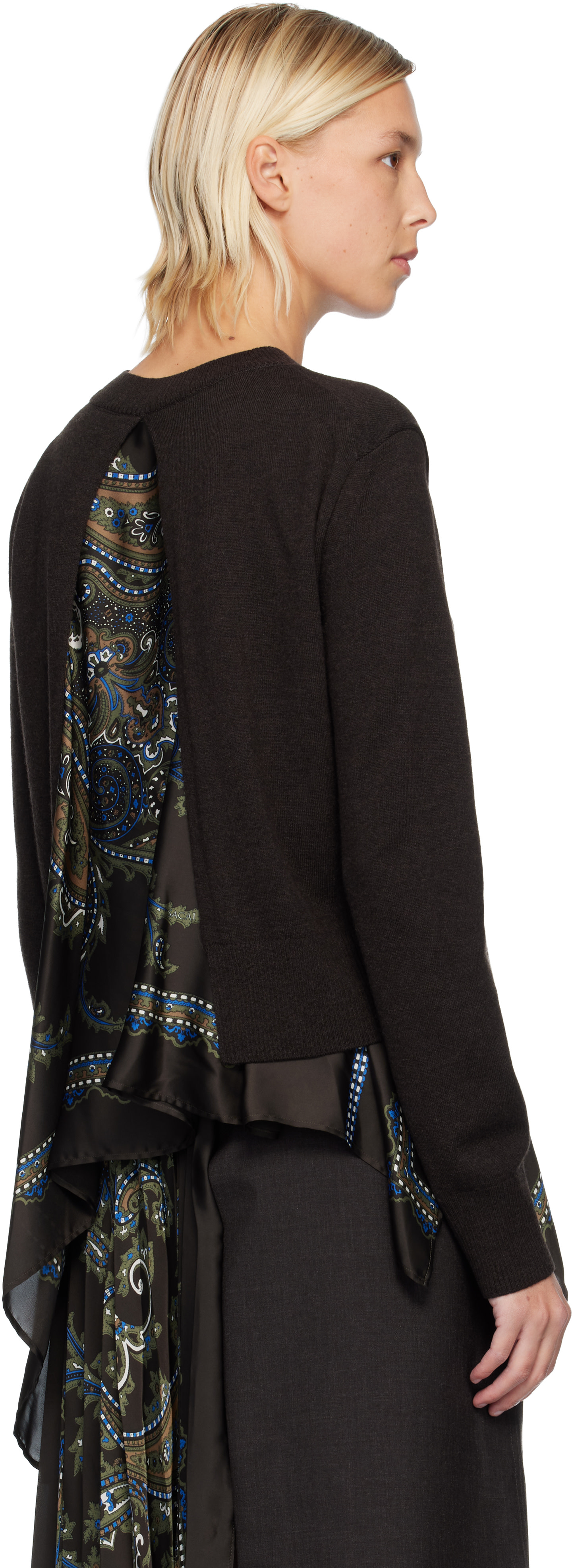 sacai ペイズリー柄ニット sacai: Brown Paisley Print & Wool Knit Sweater | SSENSE