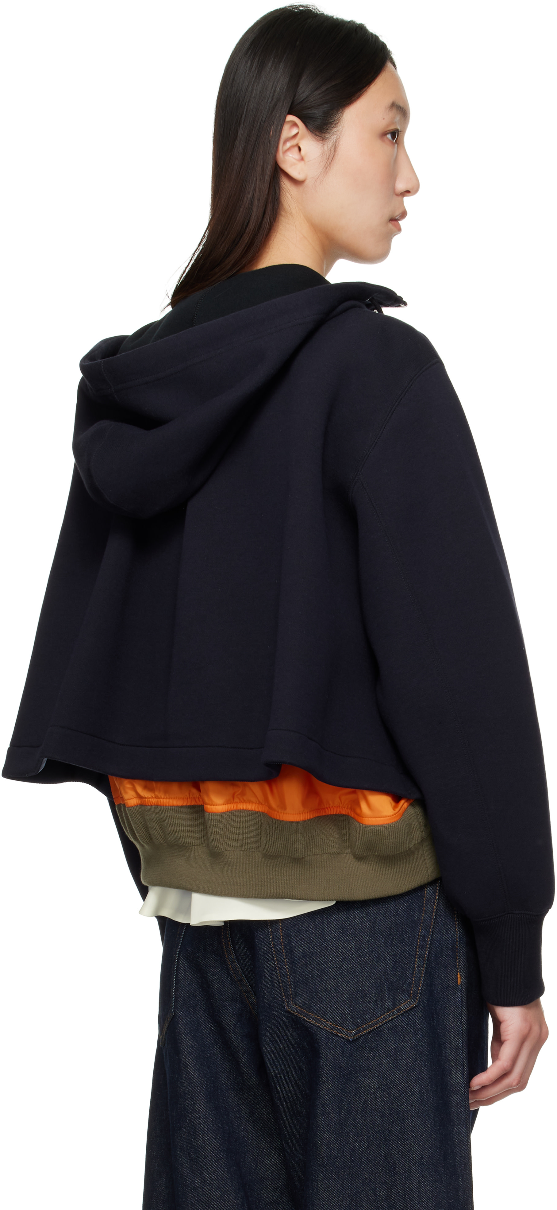sacai: ネイビー＆カーキ Sponge Sweat x Nylon Twill フーディ