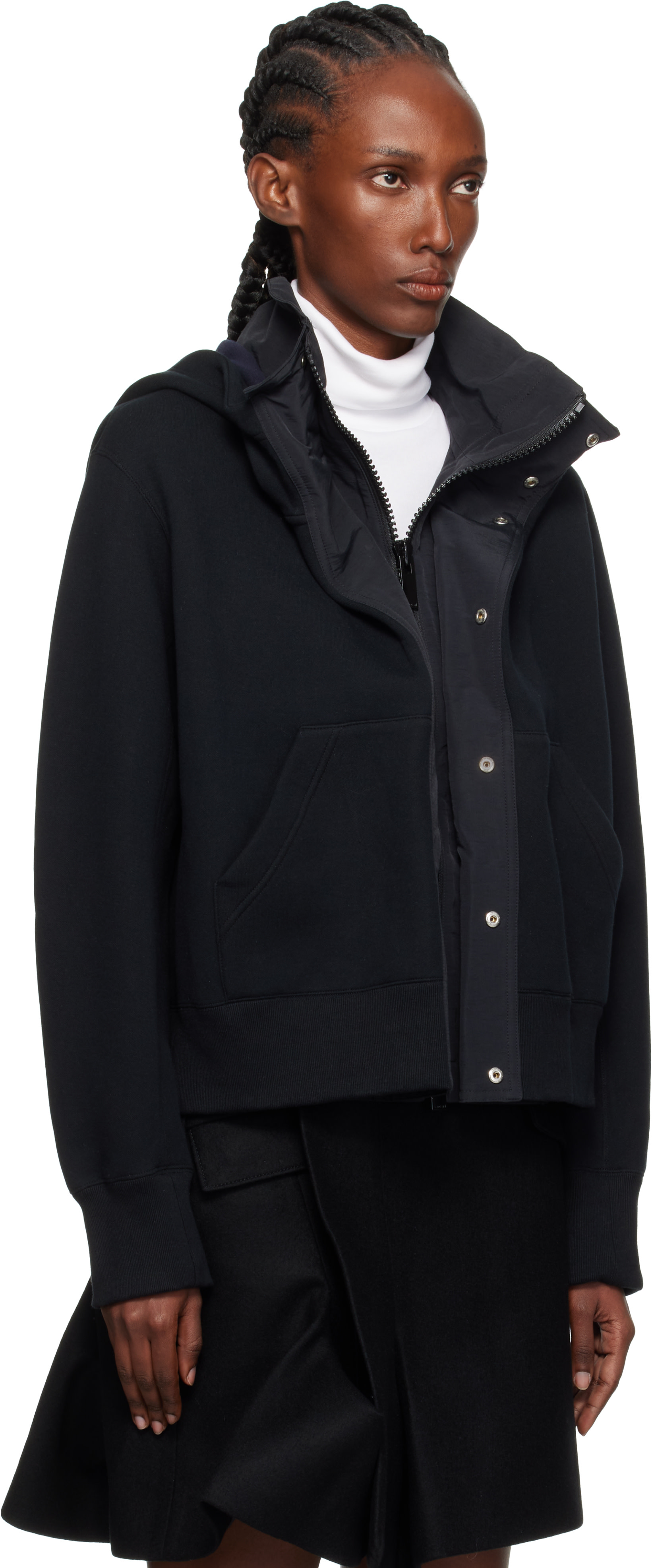 sacai hoodie s BLACKコットン100% サイズ3 sacai: Black Sponge Sweat x Grosgrain Hoodie | SSENSE