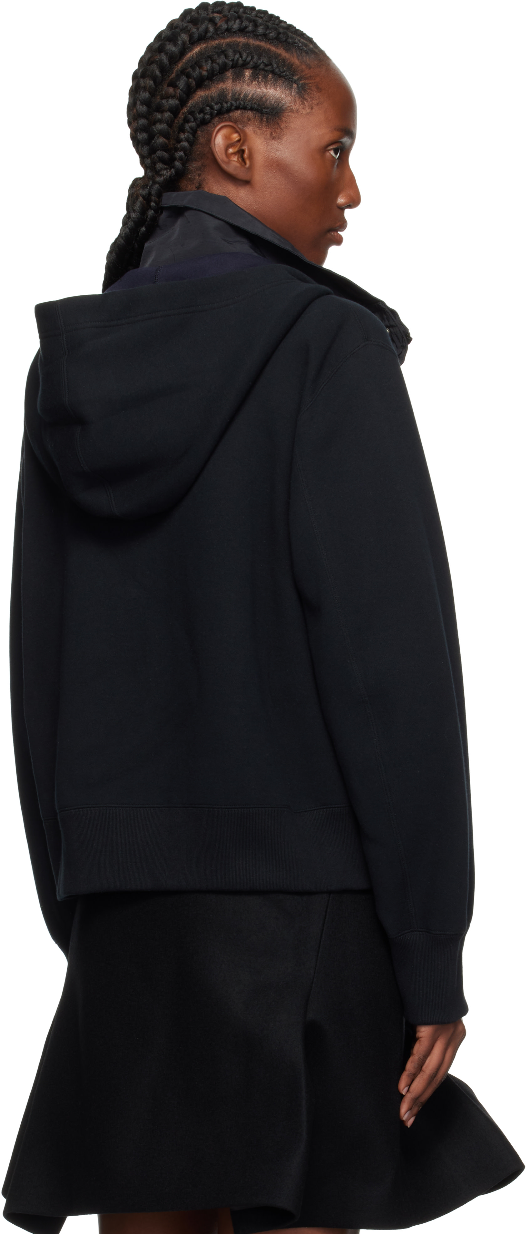 sacai: Black Sponge Sweat x Grosgrain Hoodie | SSENSE
