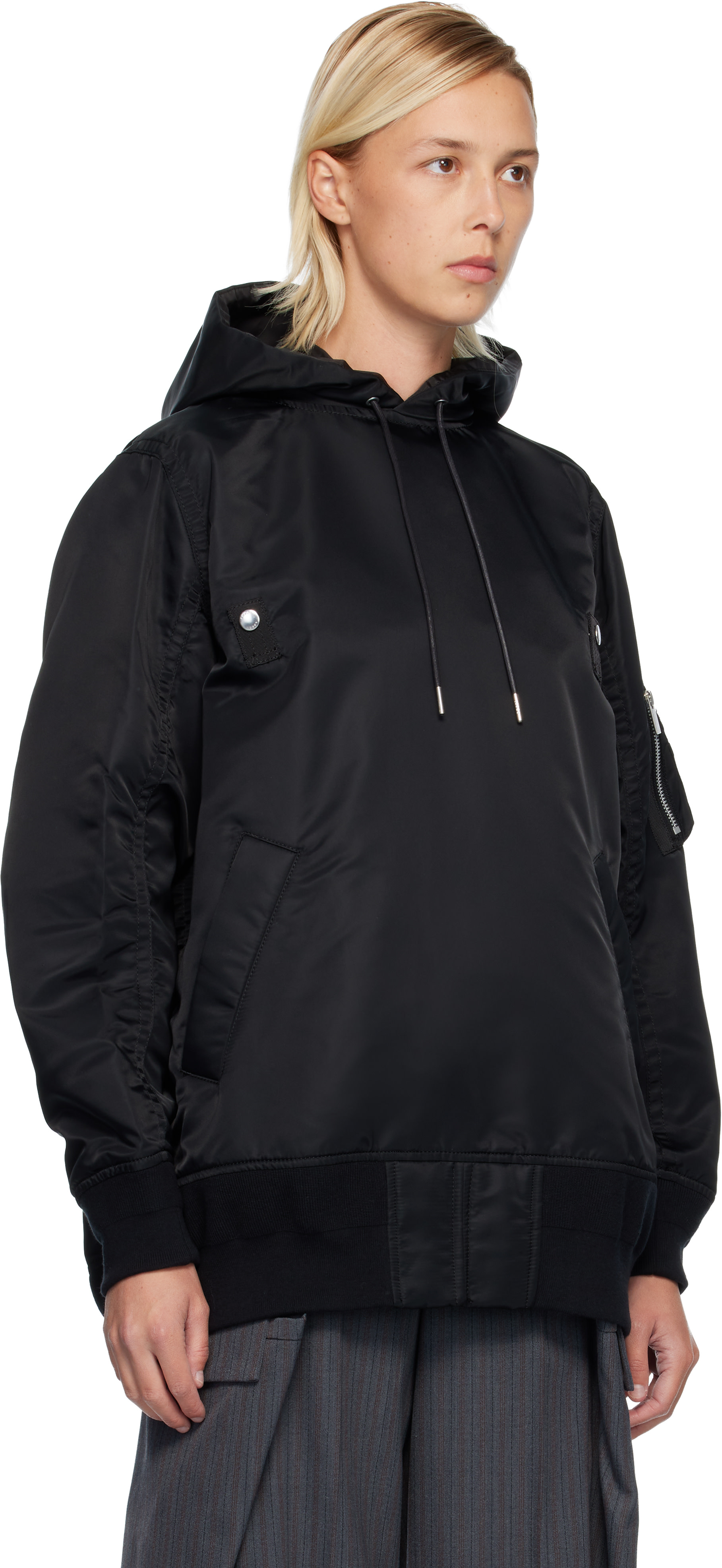 sacai: Black Nylon Twill Hoodie | SSENSE