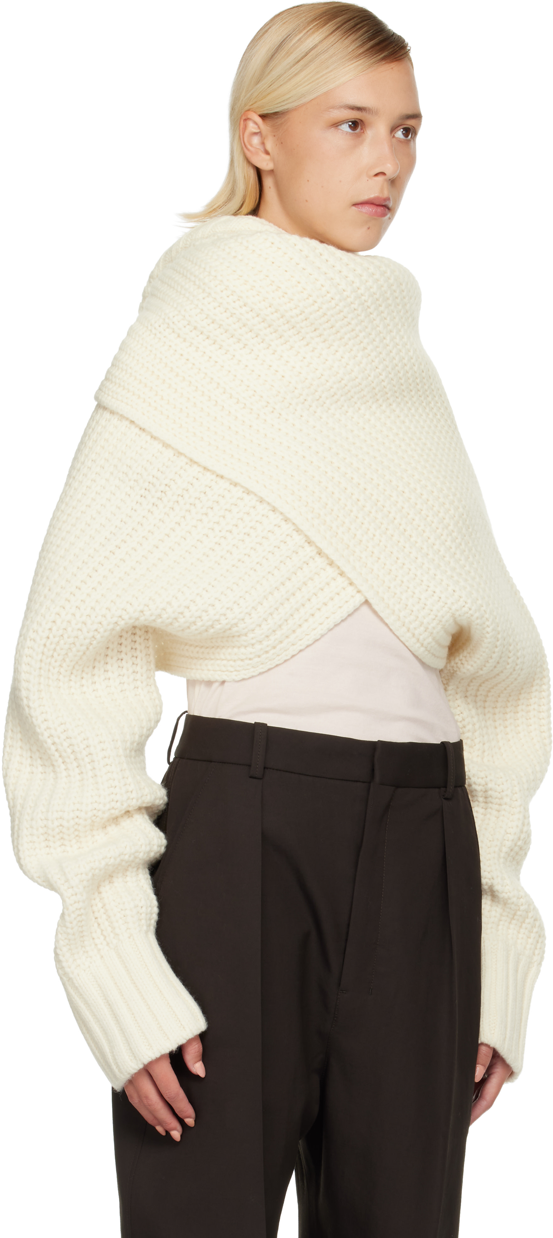 sacai: Off-White Wool Knit Pullover Turtleneck | SSENSE