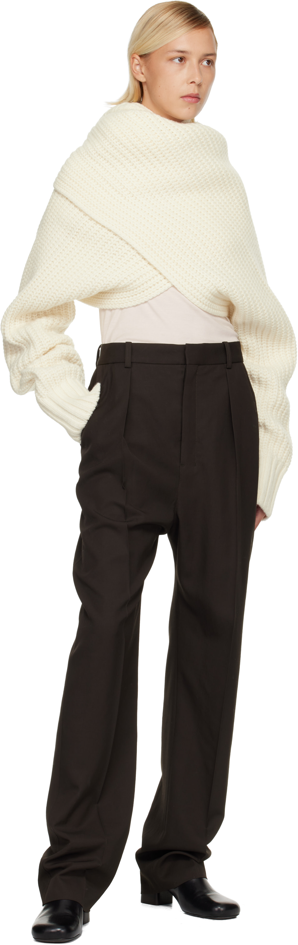 sacai: Off-White Wool Knit Pullover Turtleneck | SSENSE