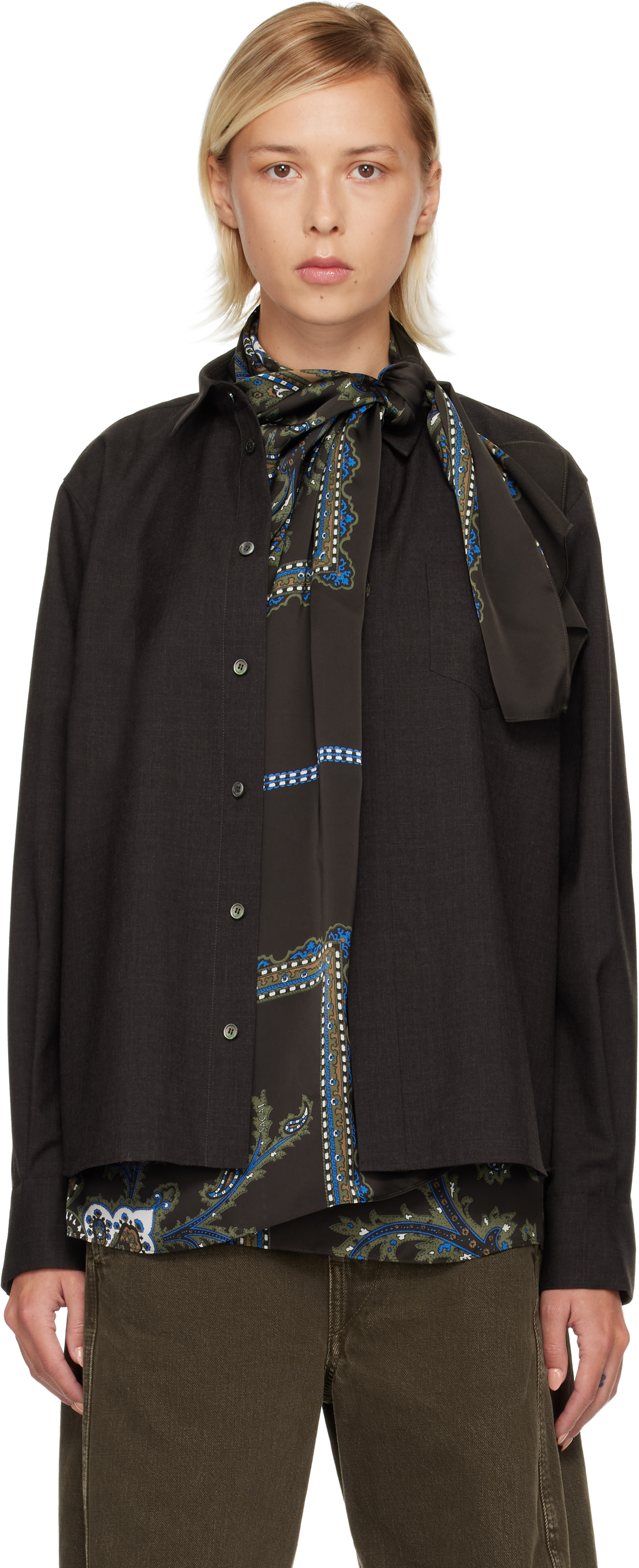 sacai: Brown Suiting & Paisley Print Shirt | SSENSE