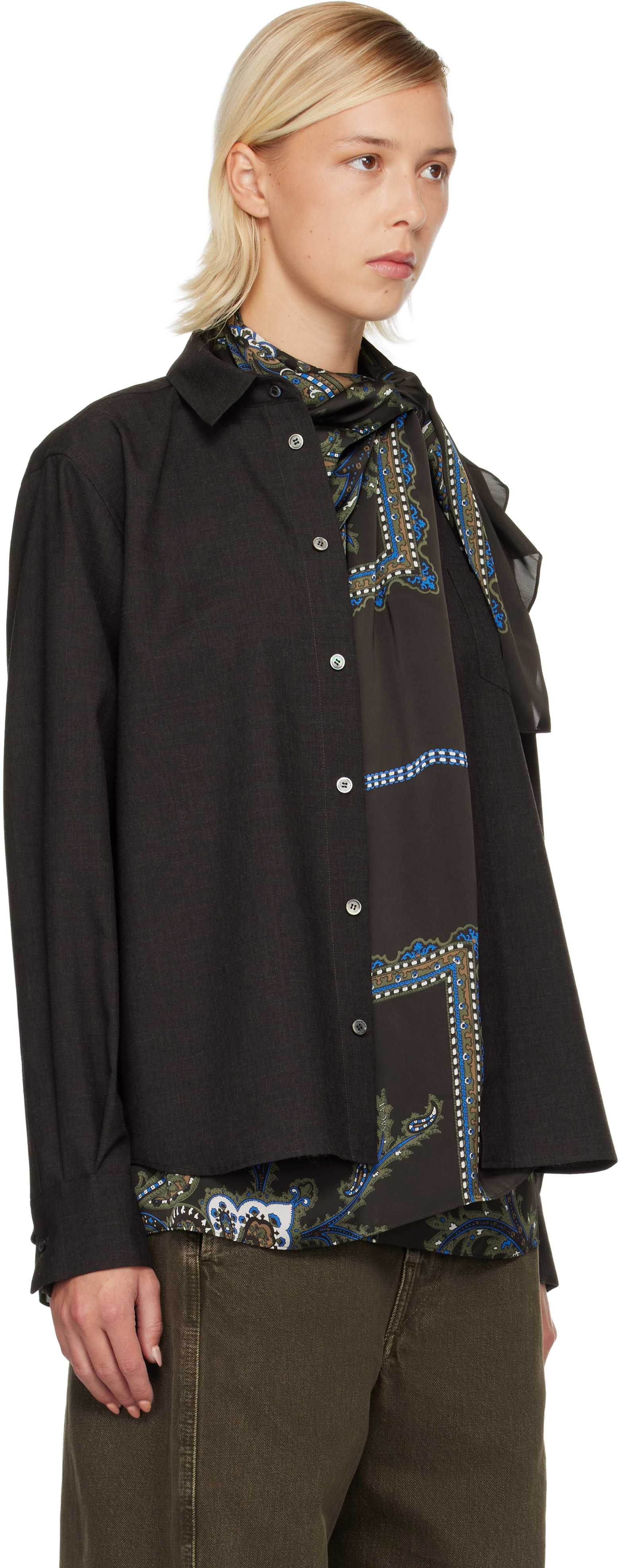 【Y90】sacai 5101 Suiting Tops sacai: Brown Suiting & Paisley Print Shirt | SSENSE
